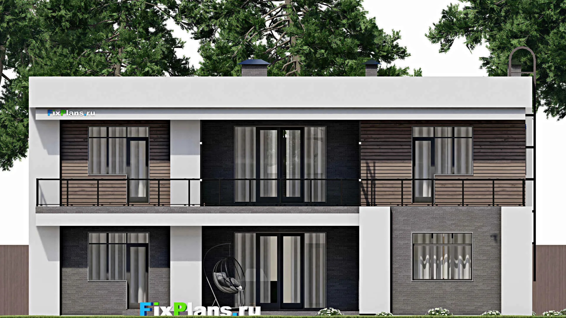 F-8378 - Проект двухэтажного дома 14 на 16, площадью 310 м² с террасой, балконом, гаражом на 1 машину и 4 спальнями