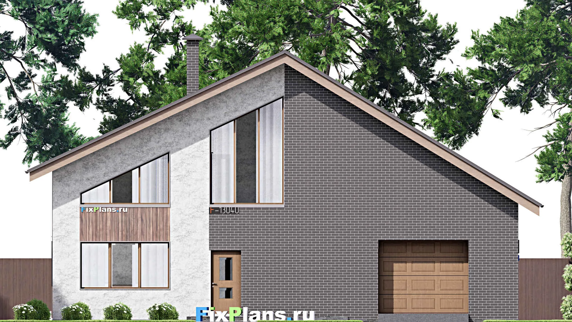 F-13040 - Проект дома с мансардой 14 на 16, площадью 220 м² с гаражом на 1 машину и 4 спальнями