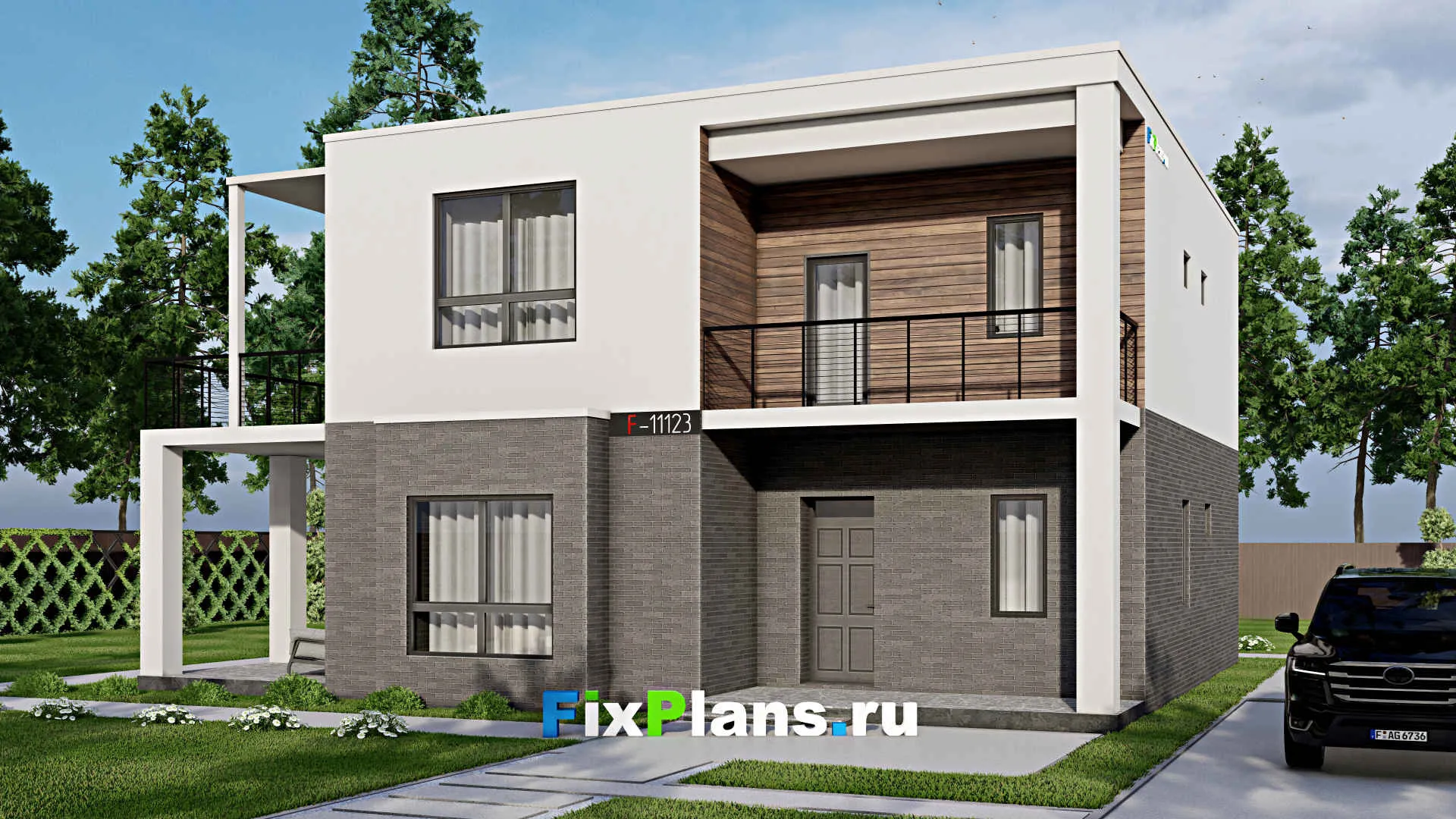 F-11123 - Проект двухэтажного дома 13 на 14, площадью 240 м² с террасой, балконом и 4 спальнями