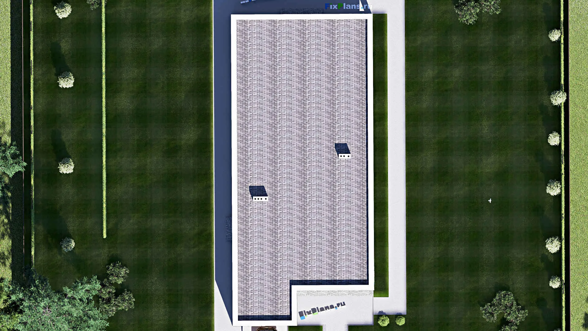 F-19070 - Проект одноэтажного дома 13 на 27, площадью 260 м² с террасой, гаражом на 1 машину и 4 спальнями