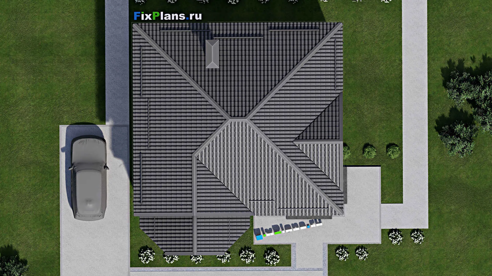 F-3698 - Проект двухэтажного дома 12 на 13, площадью 180 м² с балконом, цокольным этажом и 3 спальнями