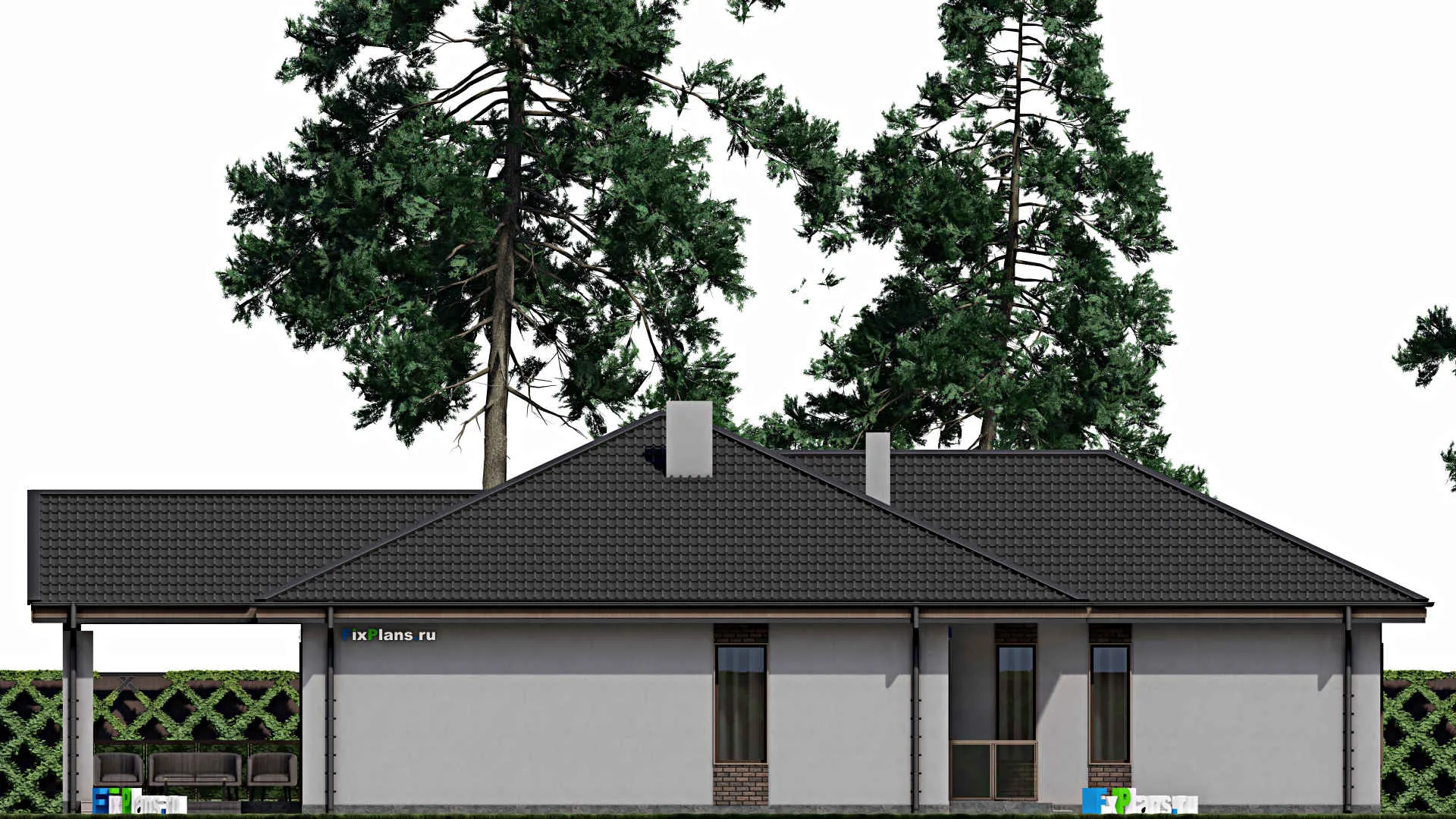 F-0548 - Проект одноэтажного дома 12 на 18, площадью 180 м² с террасой и 4 спальнями