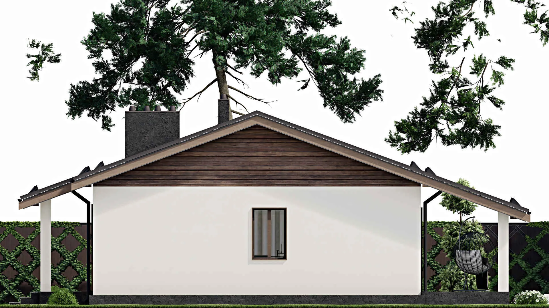 F-5354 - Проект одноэтажного дома 10 на 14, площадью 130 м² с террасой и 4 спальнями