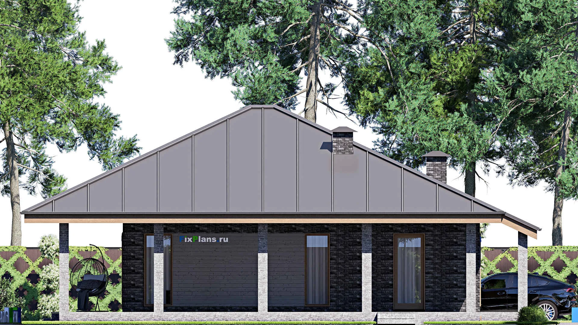 F-17441 - Проект одноэтажного дома 15 на 21, площадью 220 м² с террасой и 3 спальнями