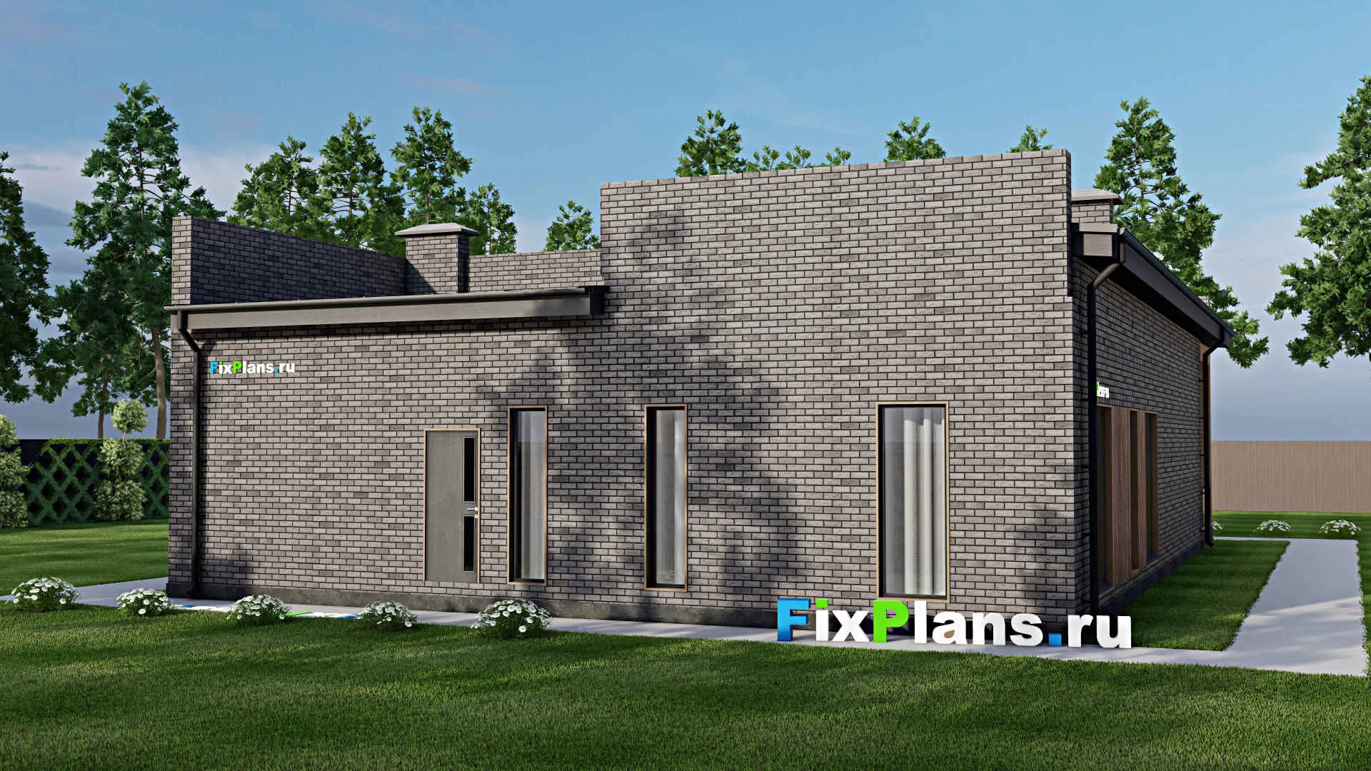 F-6695 - Проект одноэтажного дома 14 на 21, площадью 180 м² с террасой и 5 спальнями