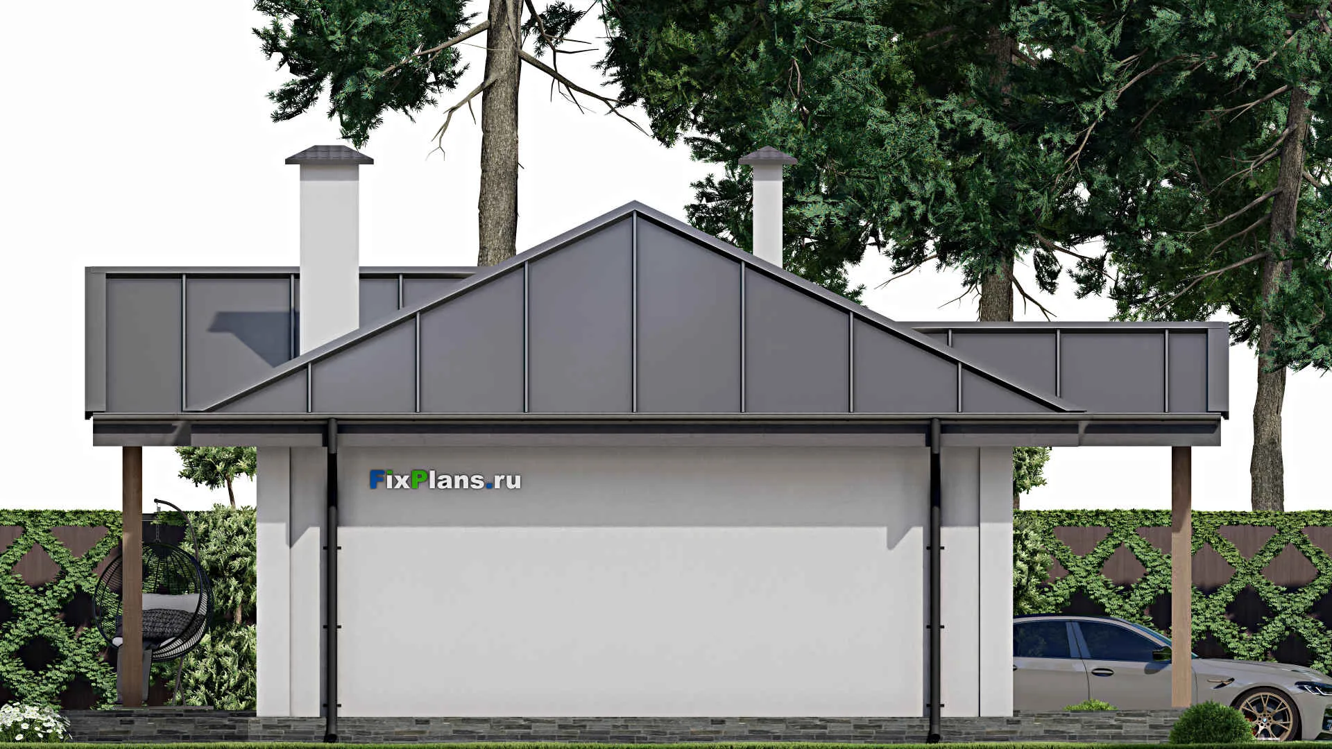 F-11564 - Проект одноэтажного дома 12 на 12, площадью 90 м² с террасой и 2 спальнями