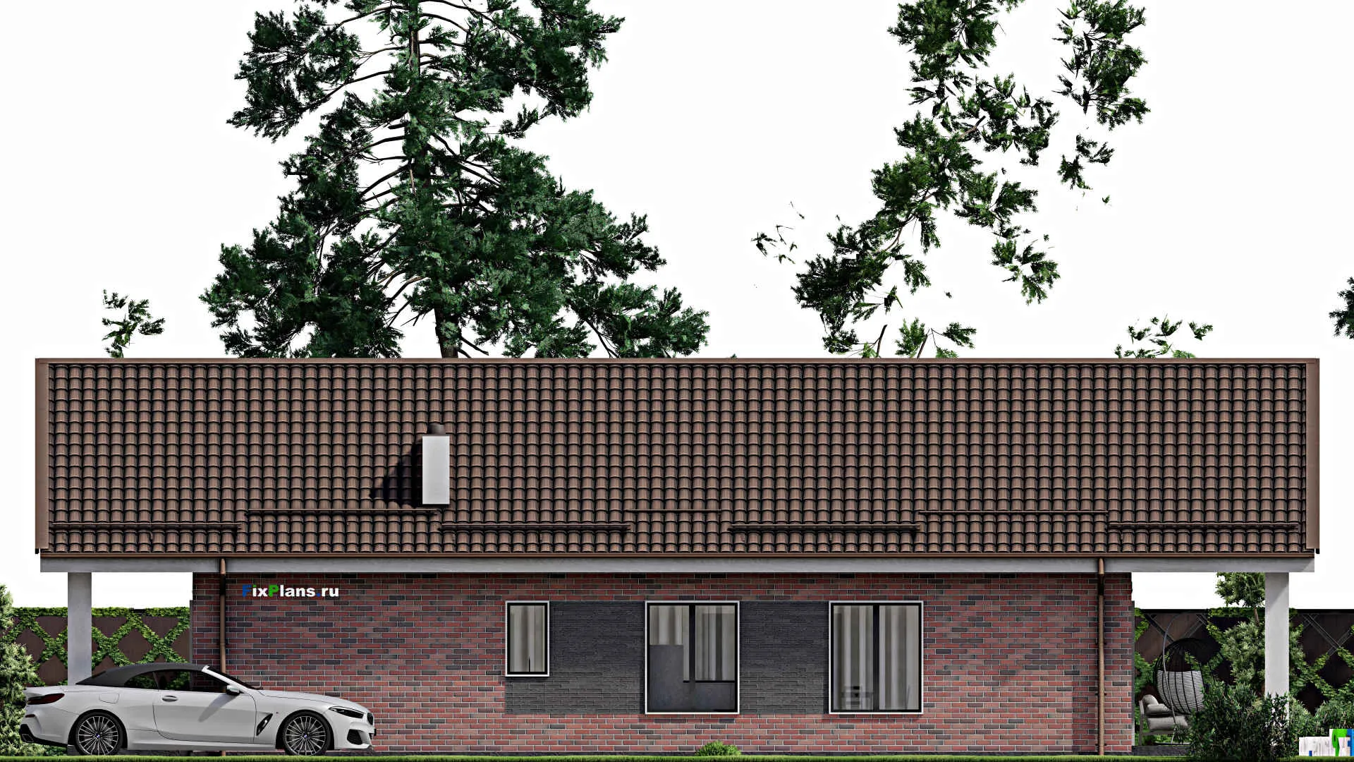 F-3419 - Проект одноэтажного дома 10 на 15, площадью 150 м² с террасой и 4 спальнями