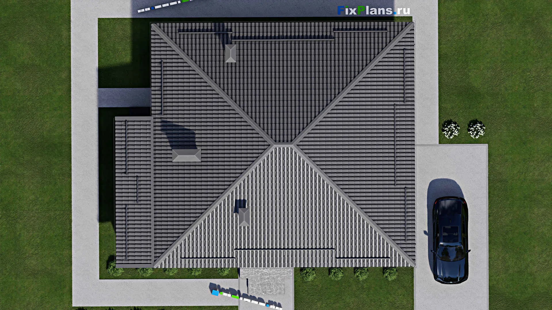 F-5300 - Проект одноэтажного дома 12 на 13, площадью 150 м² с террасой и 2 спальнями