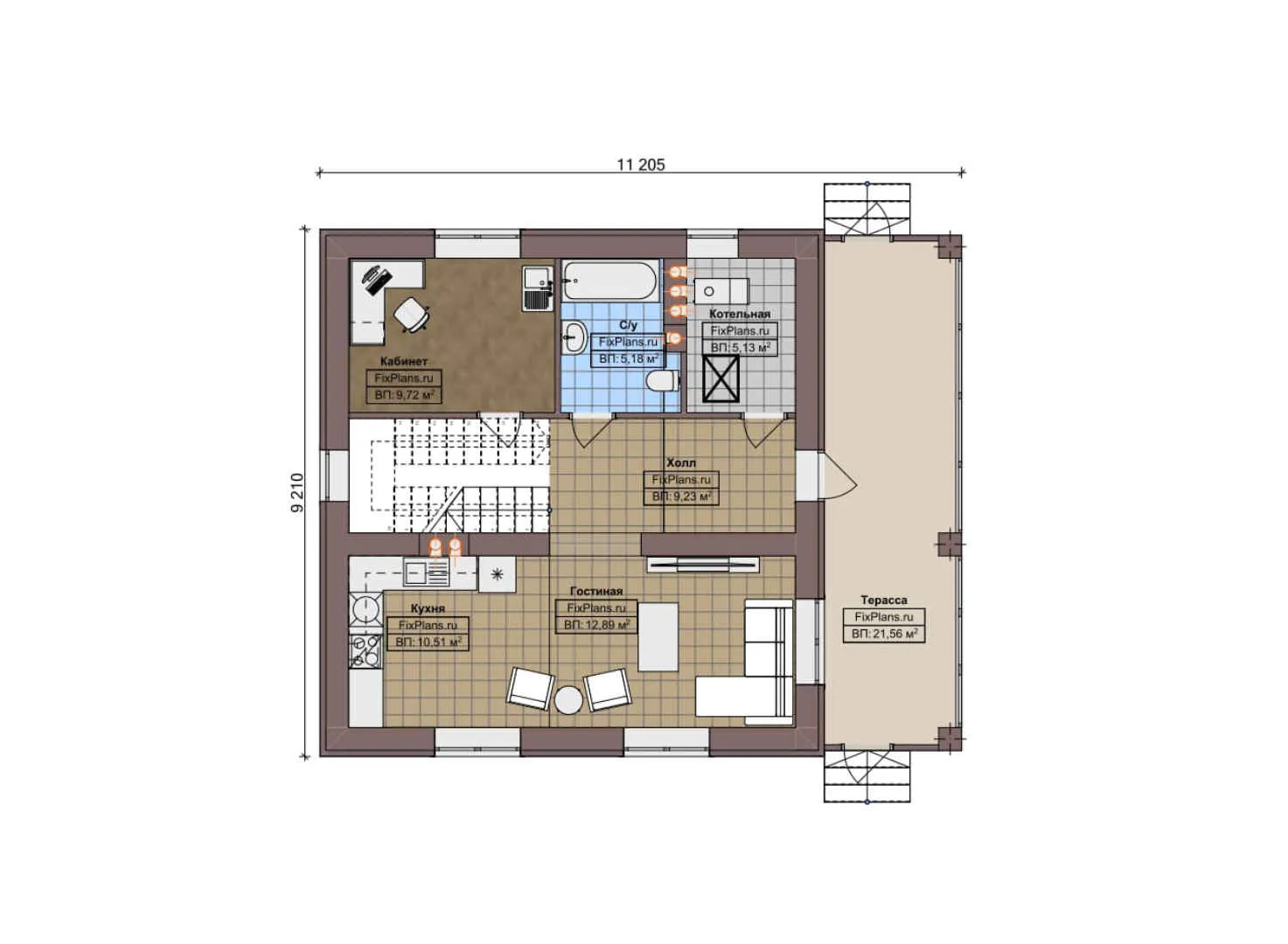 F-6587 - Планы дома с мансардой 10 на 12, площадью 130 м² с террасой и 2 спальнями