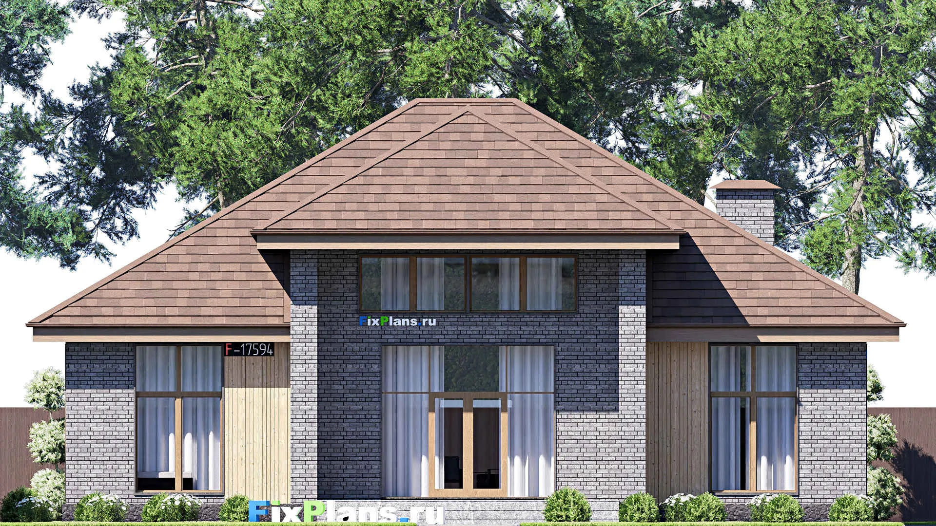 F-17594 - Проект одноэтажного дома 16 на 18, площадью 250 м² с террасой и 5 спальнями