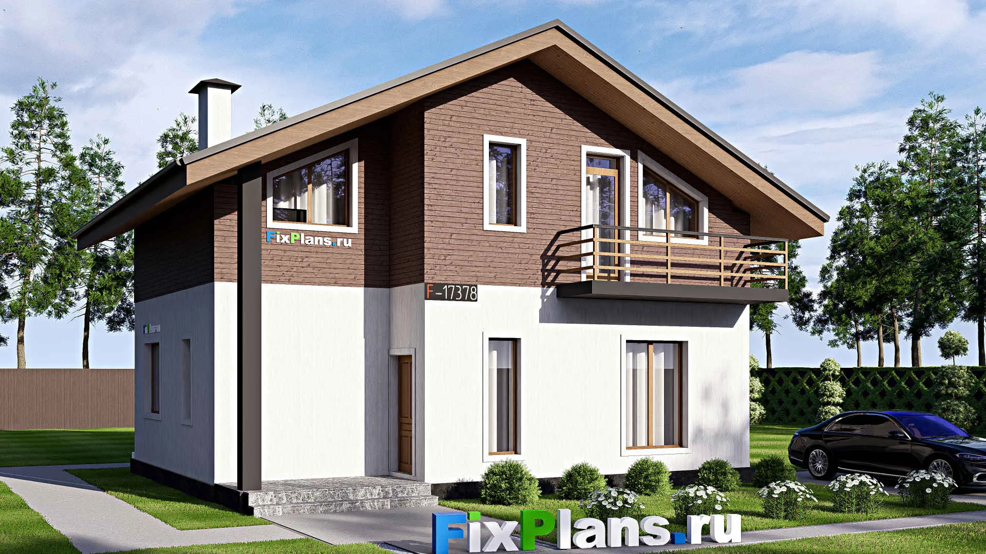 F-17378 - Проект дома с мансардой 9 на 11, площадью 120 м² с балконом и 4 спальнями