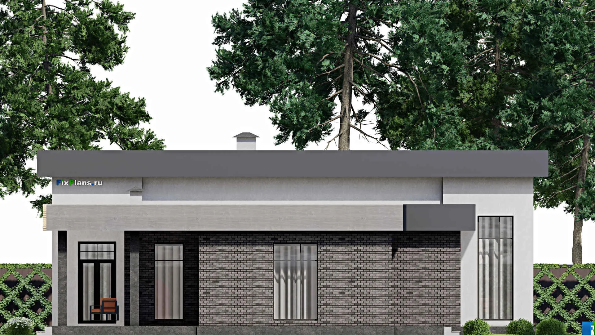 F-10997 - Проект одноэтажного дома 17 на 21, площадью 240 м² с террасой и 3 спальнями