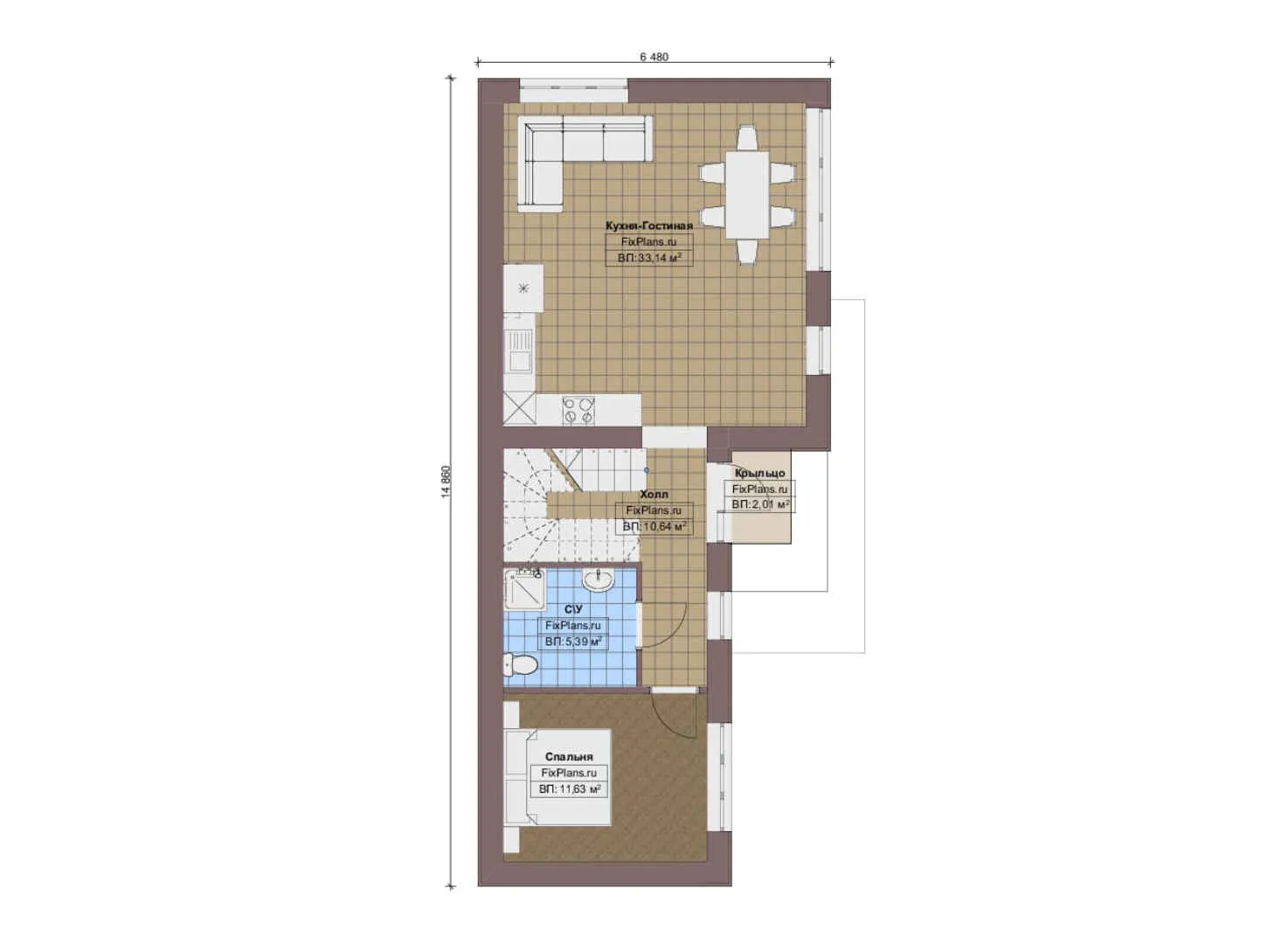 F-18377 - Планы двухэтажного дома 7 на 15, площадью 130 м² с балконом и 4 спальнями