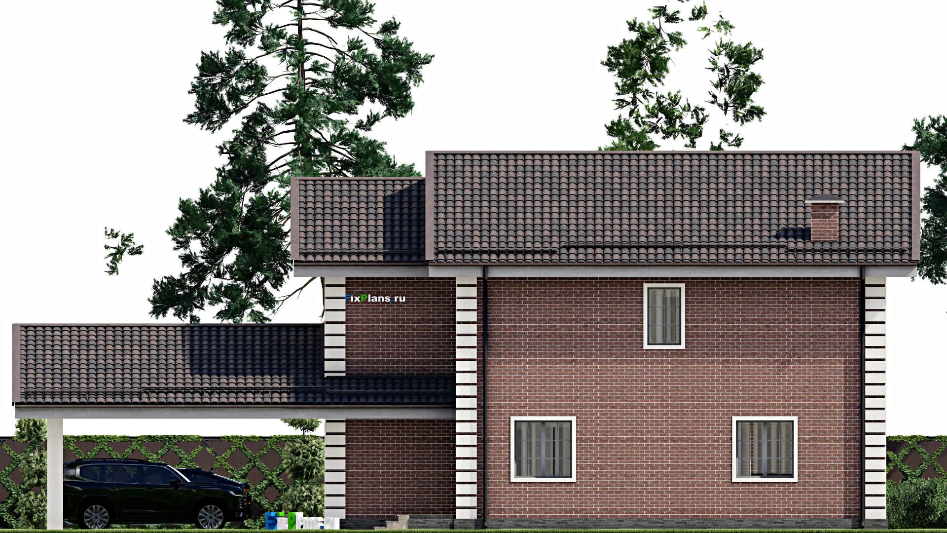 F-6758 - Проект двухэтажного дома 10 на 15, площадью 260 м² с гаражом на 2 машины и 2 спальнями