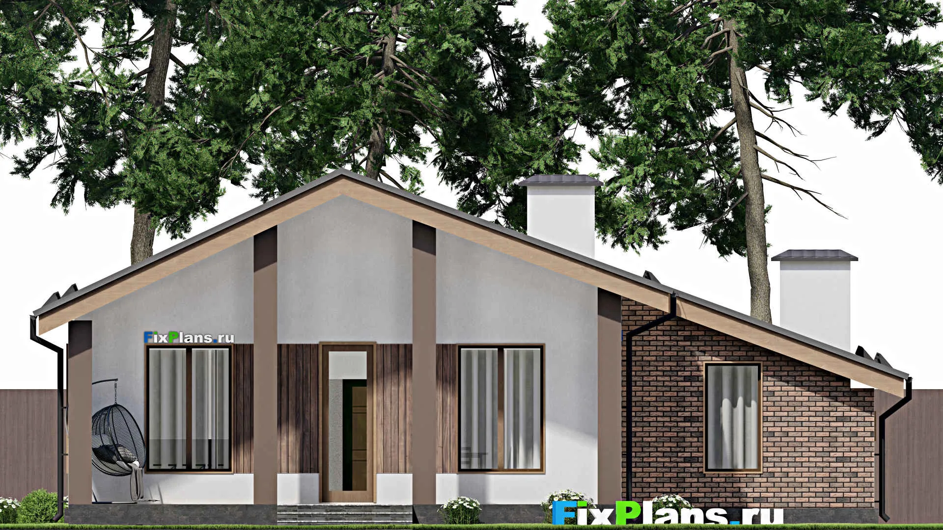 F-10358 - Проект одноэтажного дома 14 на 18, площадью 170 м² с террасой, гаражом на 1 машину и 3 спальнями