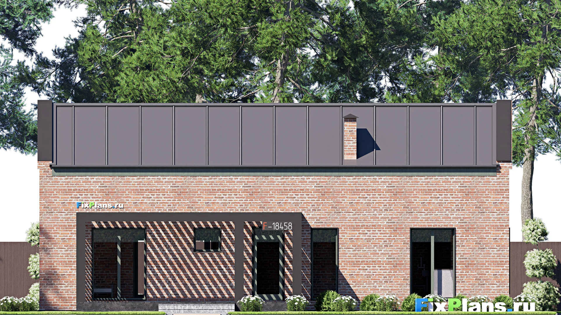F-18458 - Проект одноэтажного дома 15 на 16, площадью 150 м² с террасой и 3 спальнями