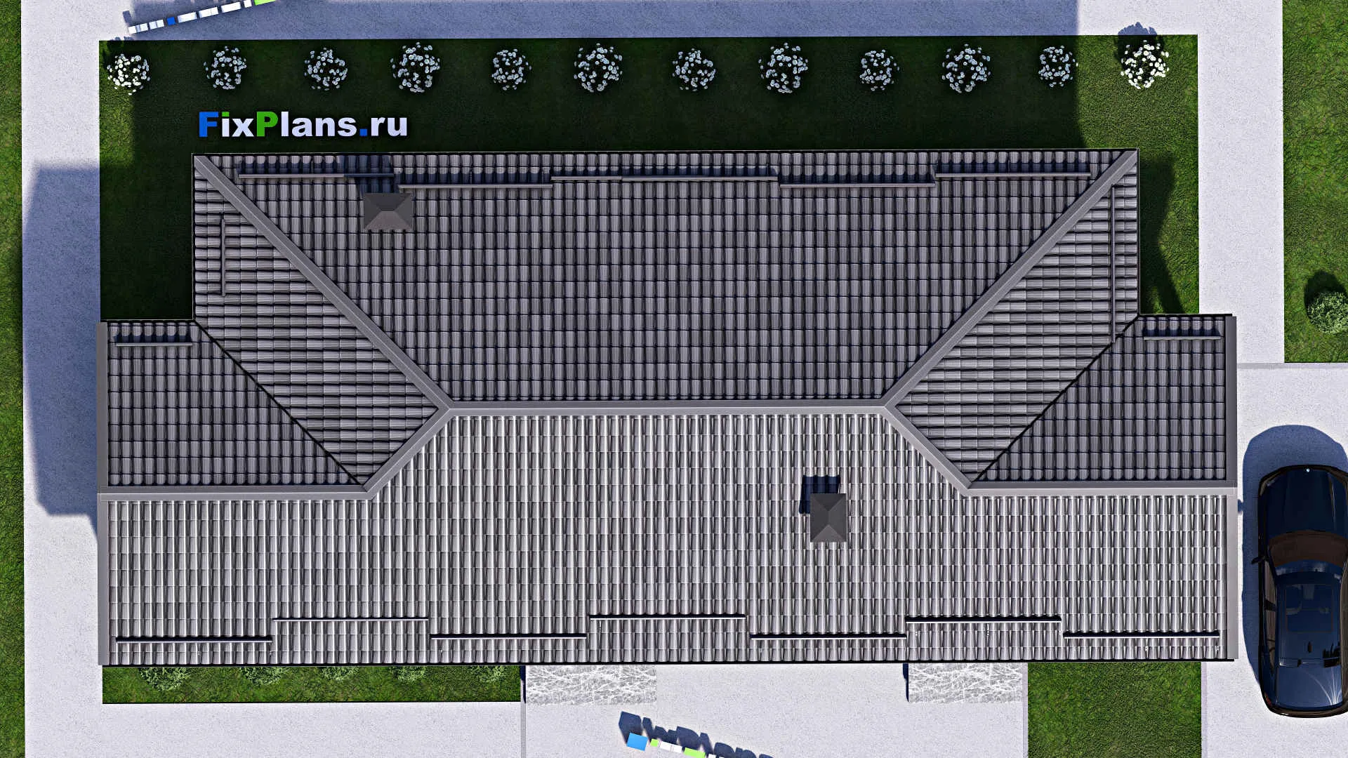 F-12500 - Проект одноэтажного дома 10 на 21, площадью 140 м² с террасой и 3 спальнями