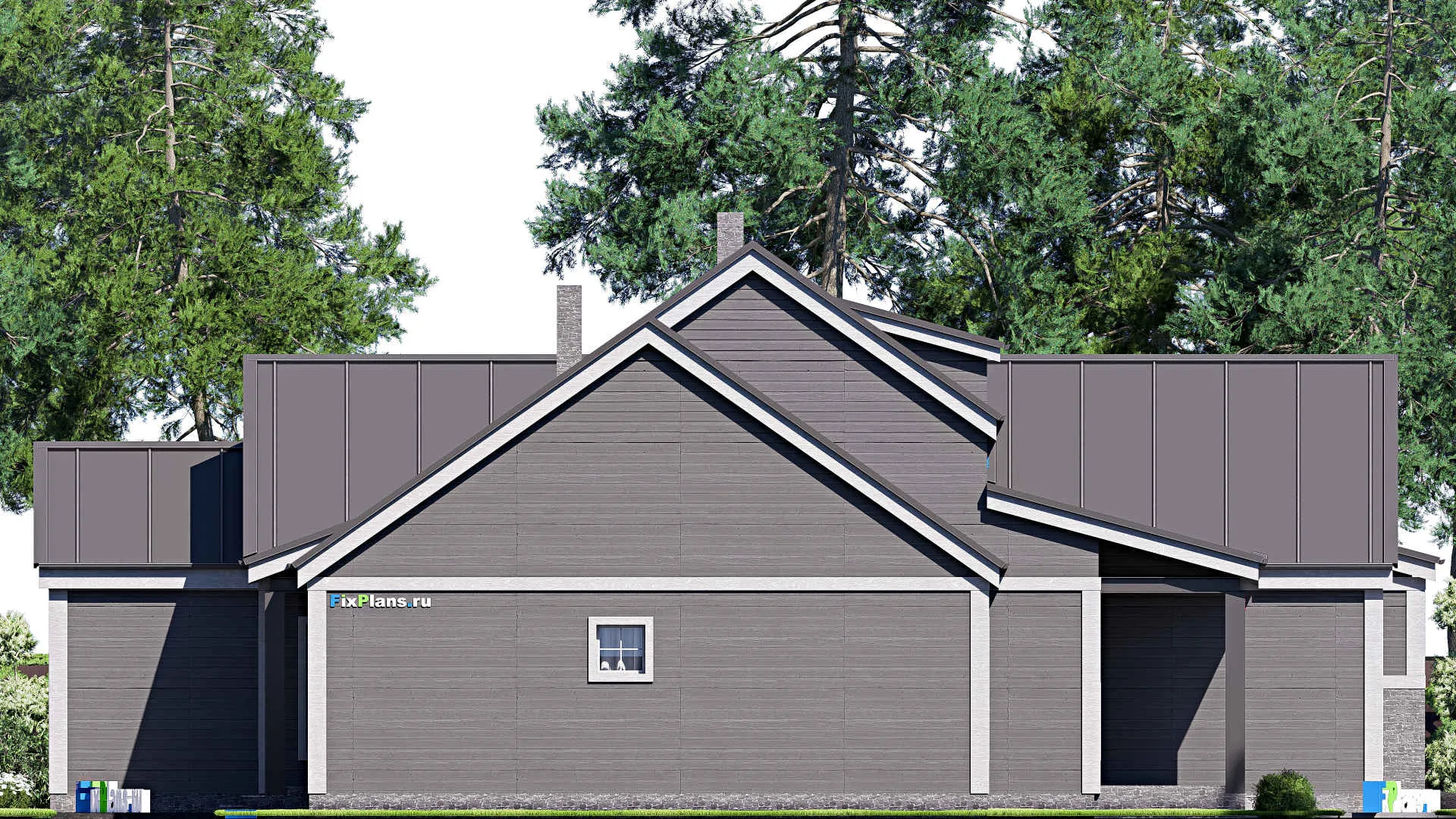 F-17081 - Проект одноэтажного дома 20 на 21, площадью 260 м² с террасой, гаражом на 2 машины и 4 спальнями