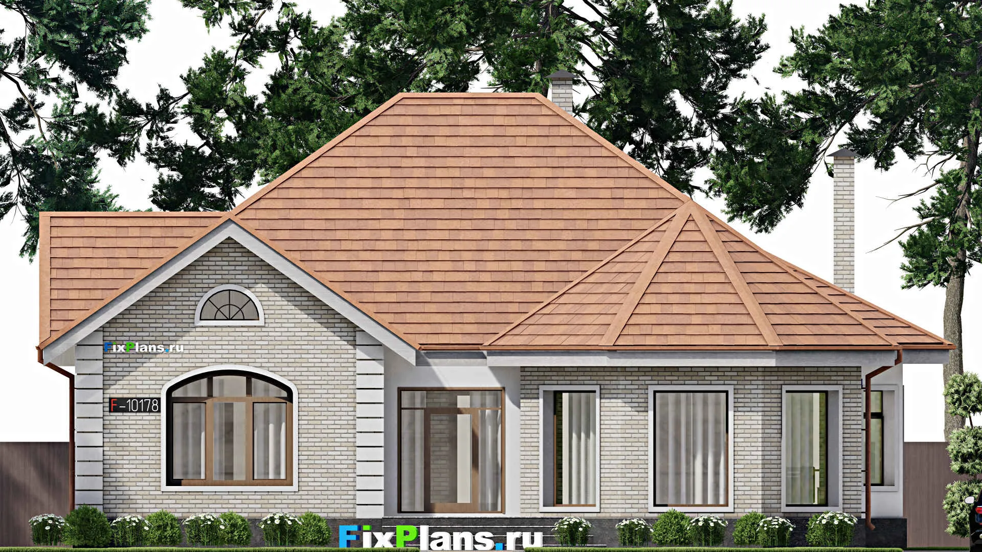 F-10178 - Проект одноэтажного дома 16 на 19, площадью 200 м² с террасой и 3 спальнями