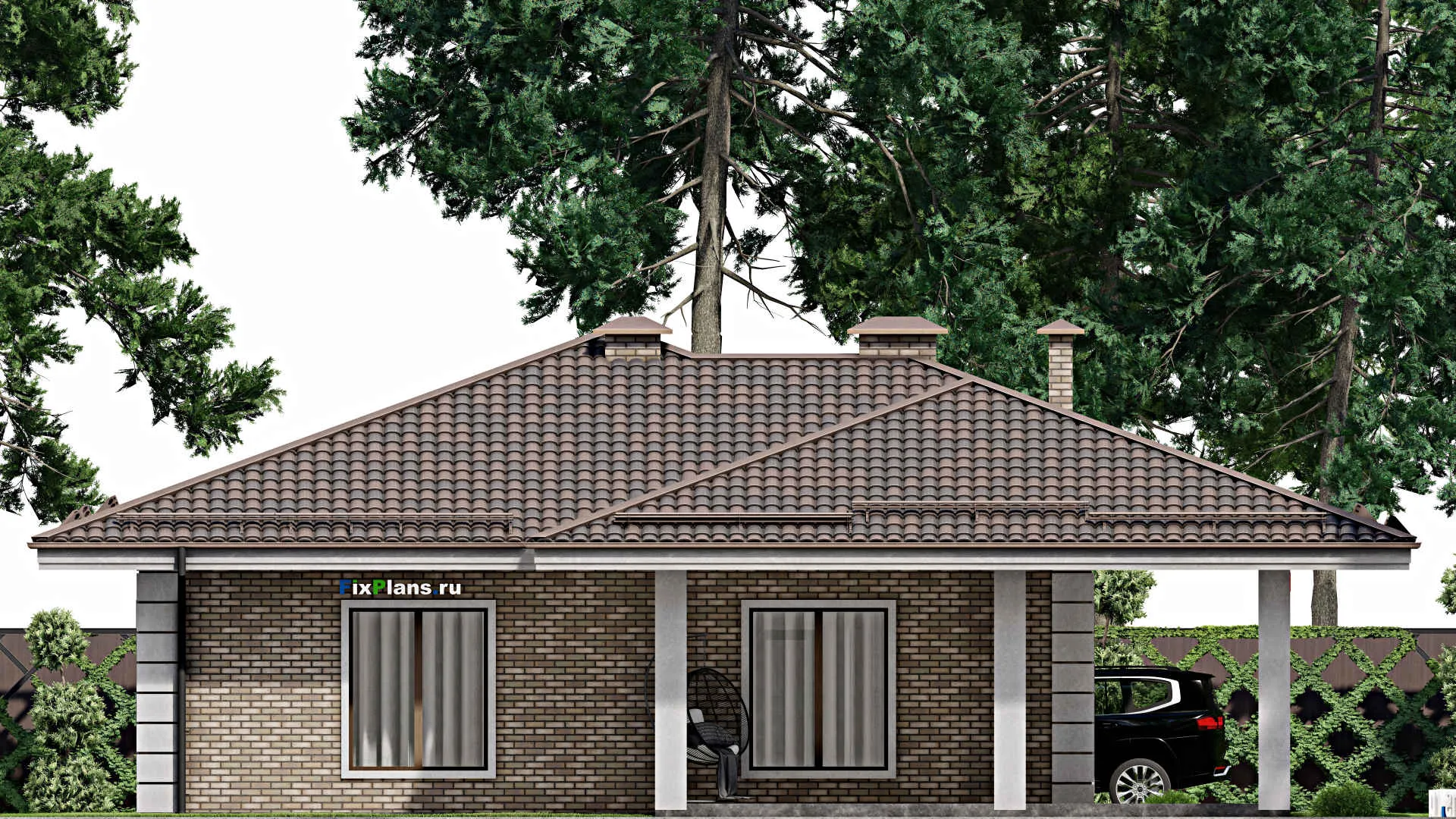 F-9368 - Проект одноэтажного дома 15 на 18, площадью 190 м² с 4 спальнями