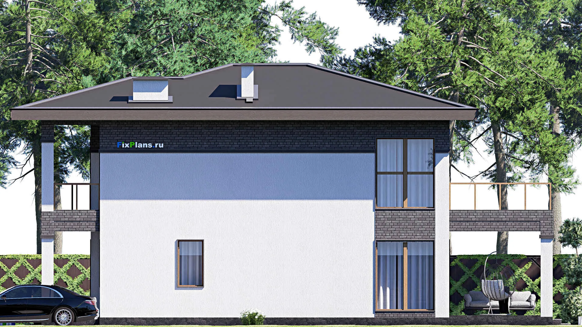 F-17576 - Проект двухэтажного дома 11 на 17, площадью 270 м² с террасой, балконом и 6 спальнями