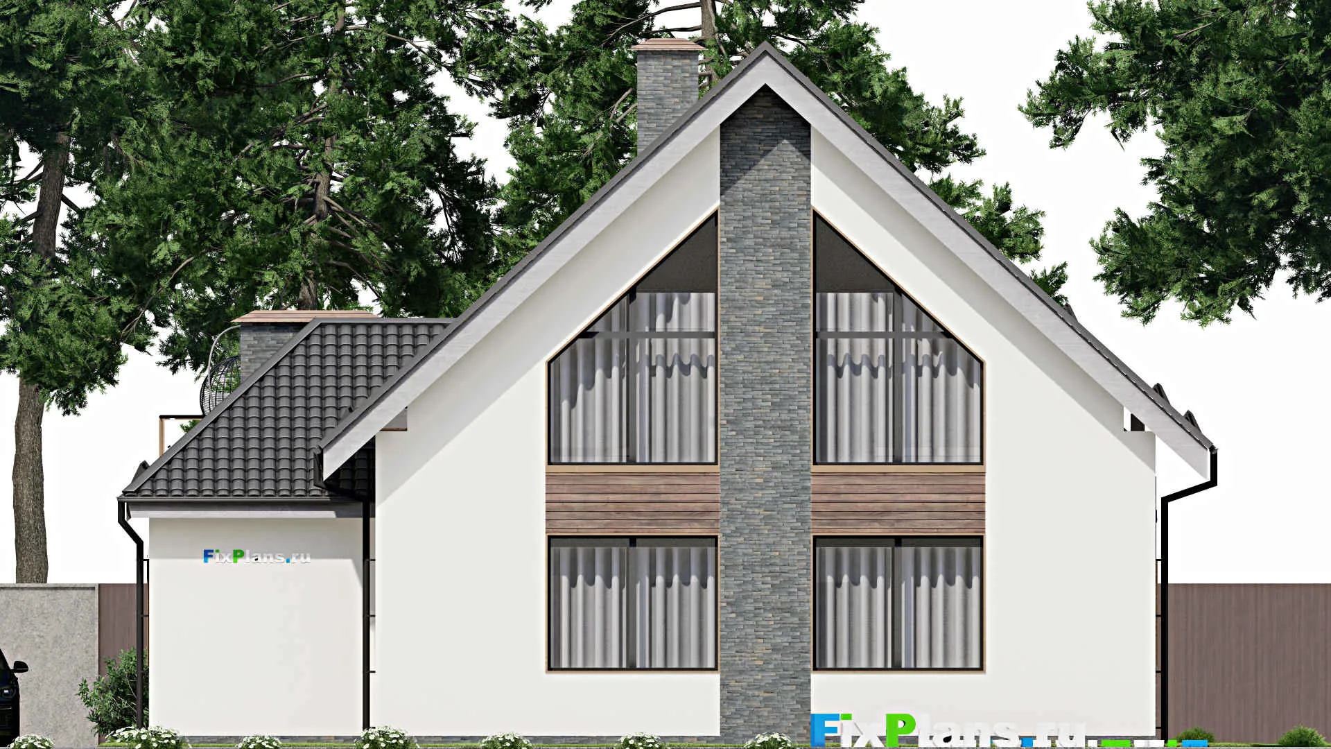 F-4994 - Проект дома с мансардой 15 на 15, площадью 350 м² с террасой, балконом и 4 спальнями