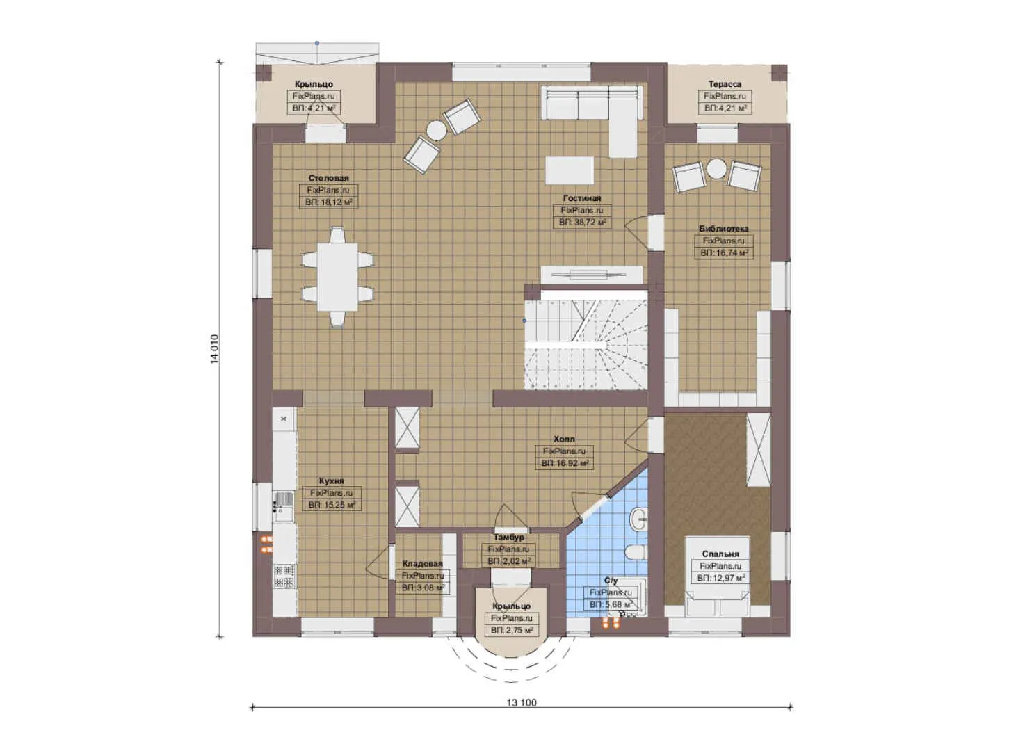 F-15947 - Планы дома с мансардой 14 на 15, площадью 280 м² с террасой, балконом и 4 спальнями