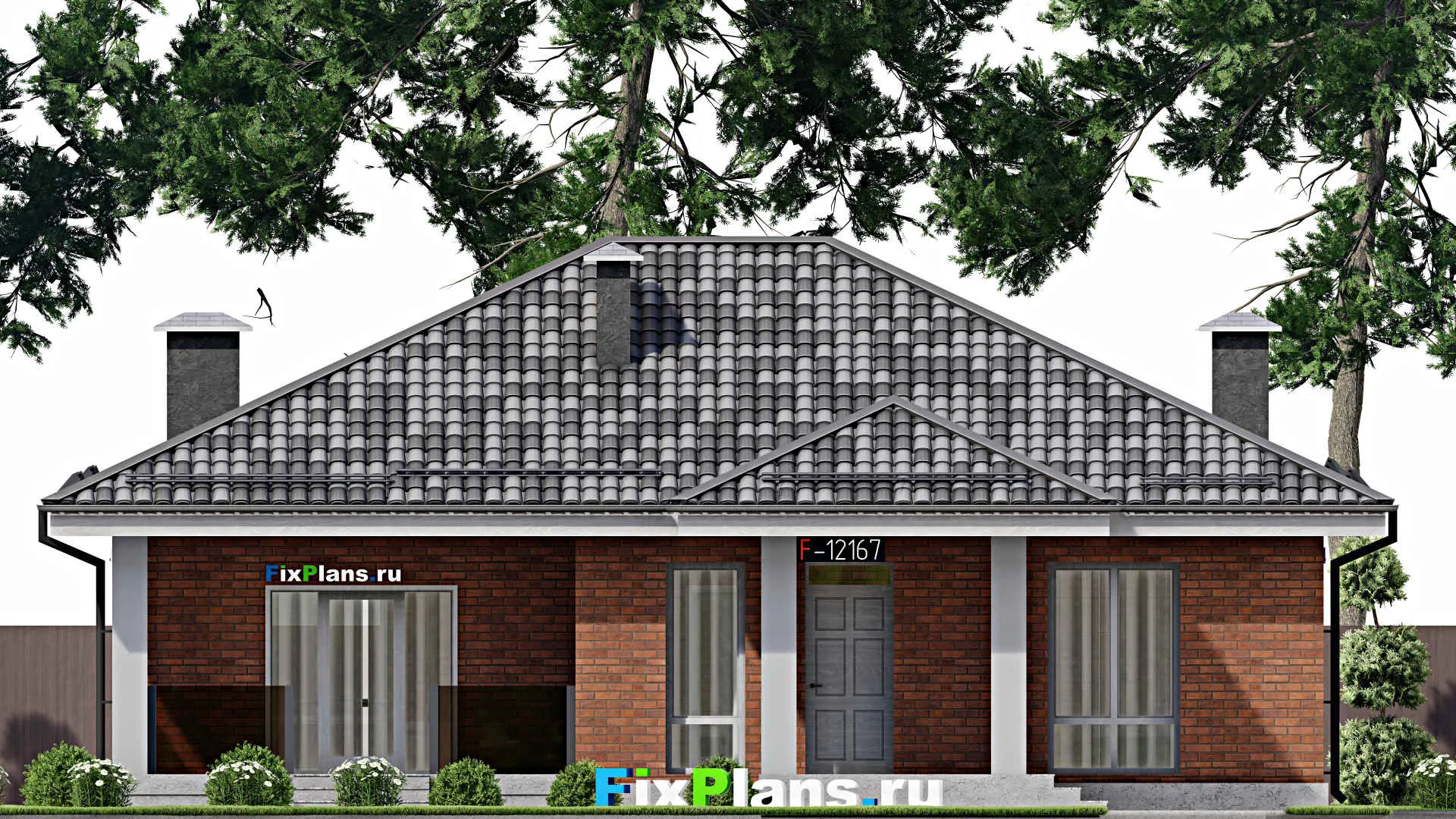 F-12167 - Проект одноэтажного дома 13 на 14, площадью 130 м² с террасой и 3 спальнями