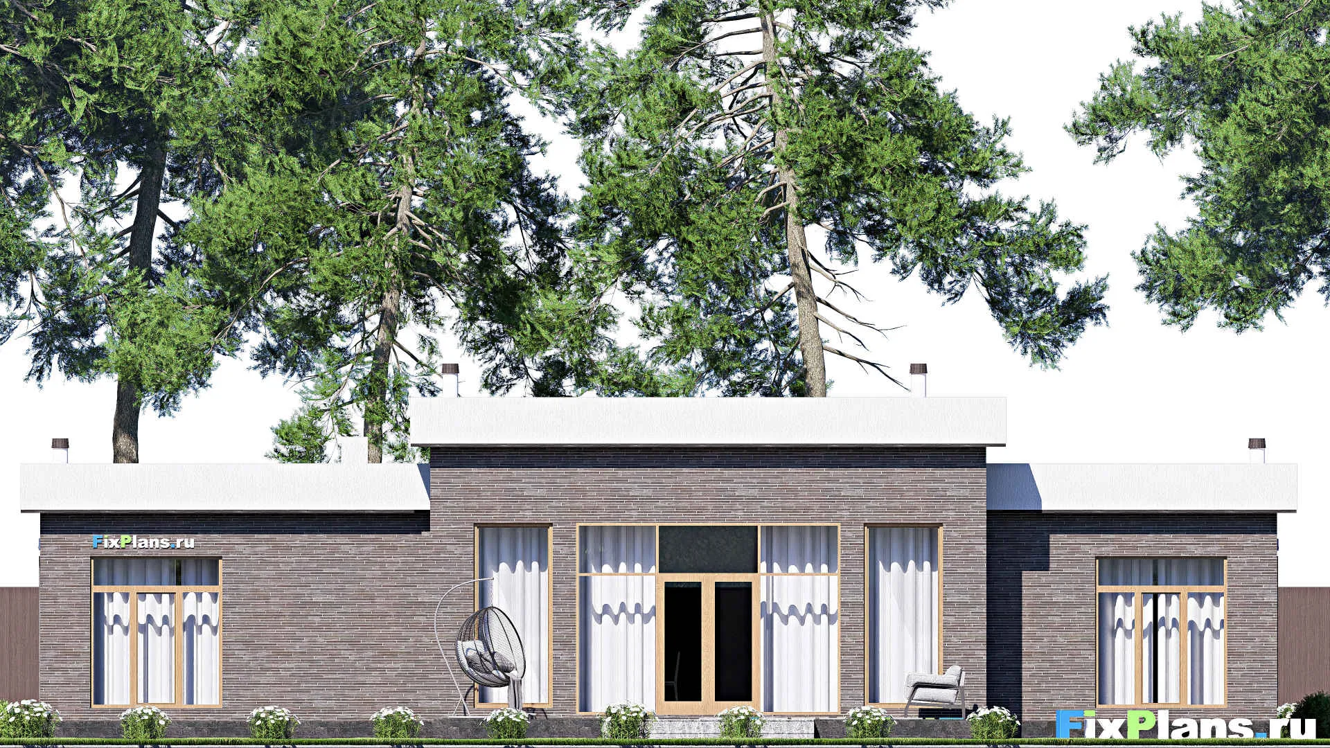 F-19601 - Проект одноэтажного дома 18 на 19, площадью 220 м² с террасой и 4 спальнями