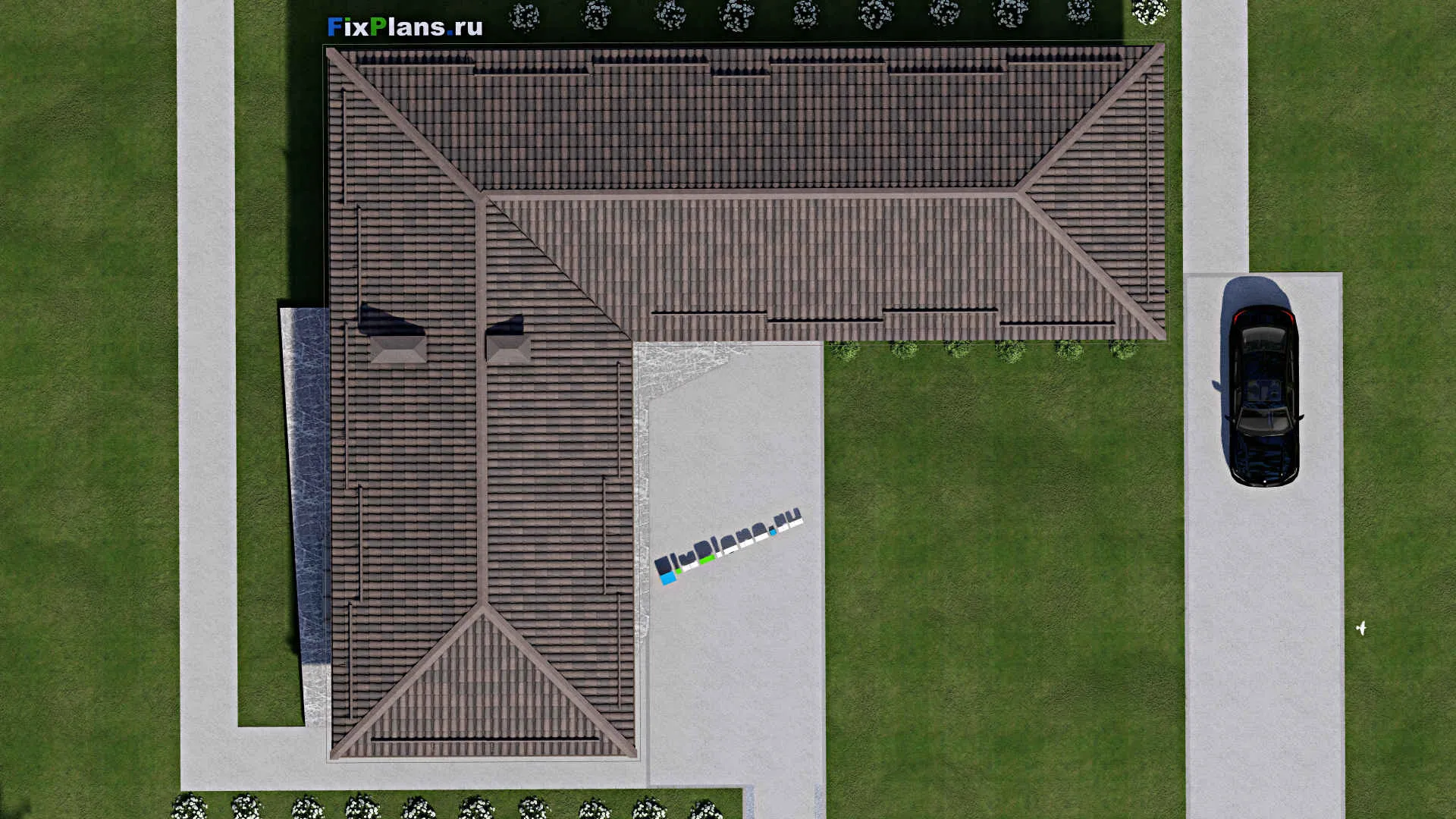 F-6308 - Проект одноэтажного дома 15 на 21, площадью 190 м² с террасой и 4 спальнями