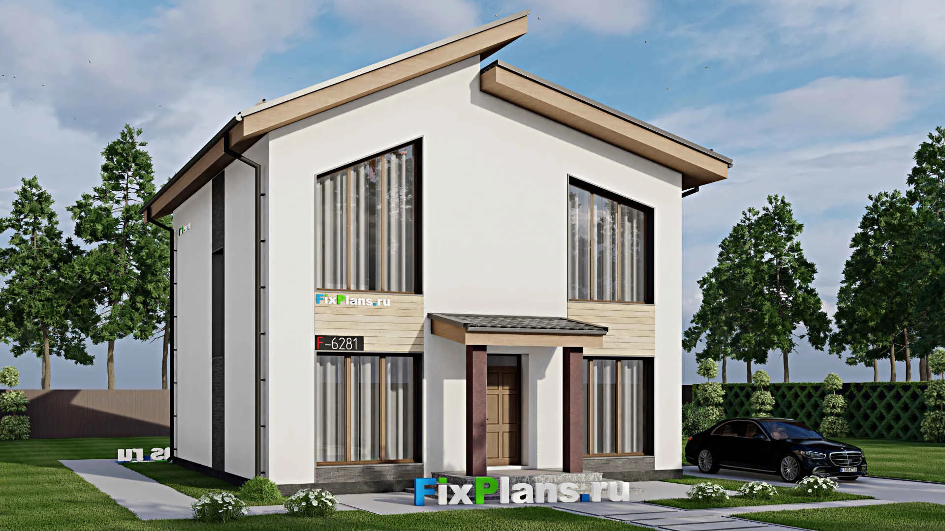 F-6281 - Проект дома с мансардой 10 на 15, площадью 170 м² с террасой и 4 спальнями