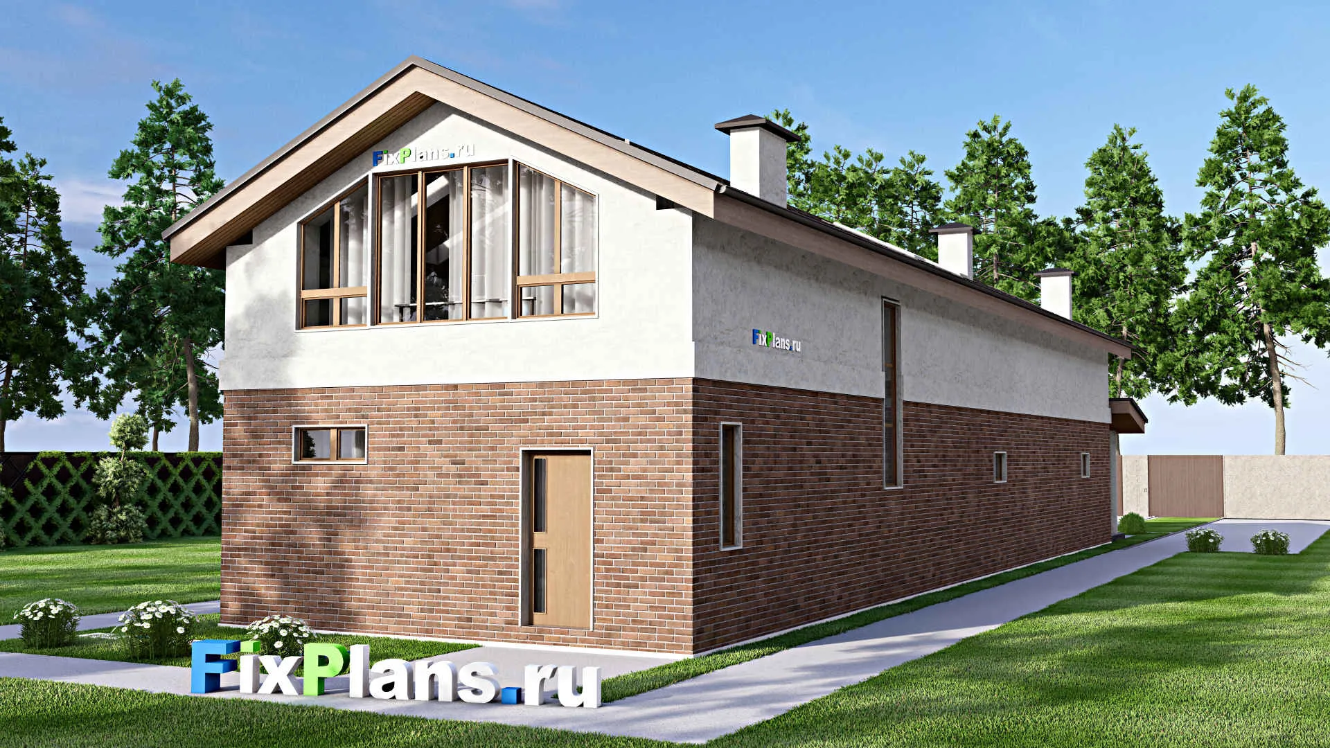 F-10817 - Проект дома с мансардой 9 на 28, площадью 290 м² с террасой, баней и 4 спальнями