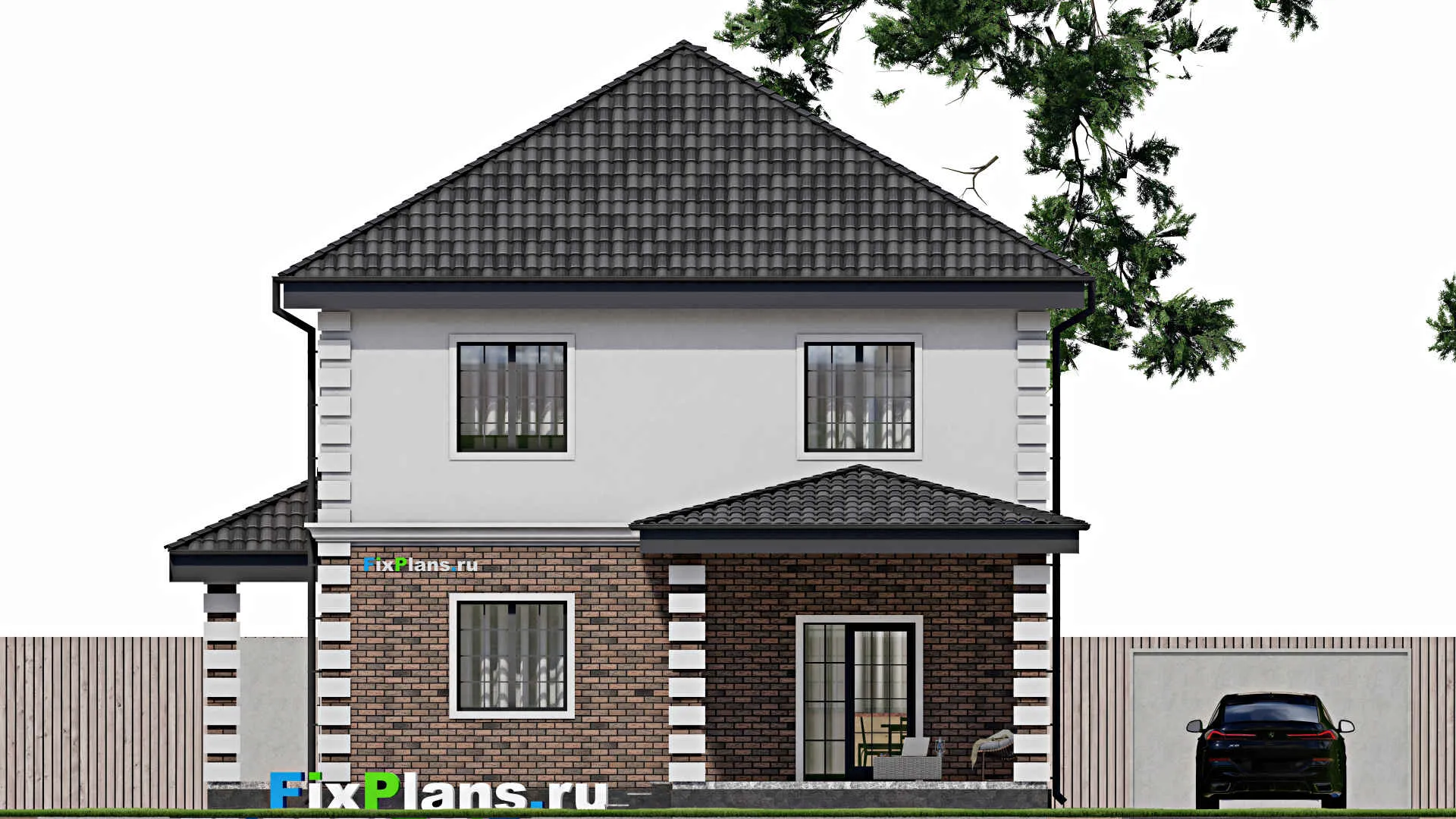 F-1619 - Проект двухэтажного дома 10 на 10, площадью 160 м² с террасой и 3 спальнями