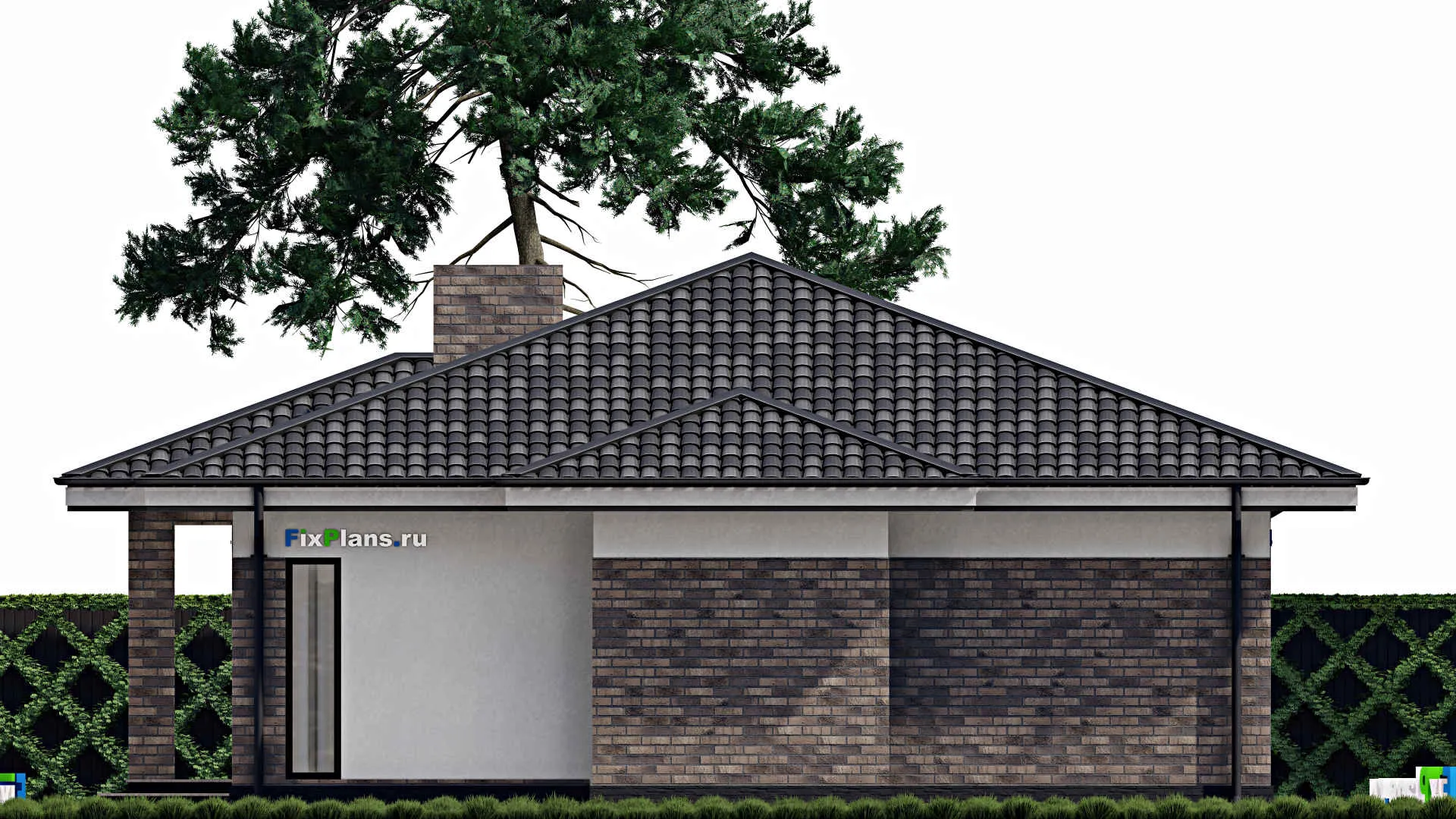 F-0737 - Проект одноэтажного дома 12 на 16, площадью 160 м² с террасой и 3 спальнями