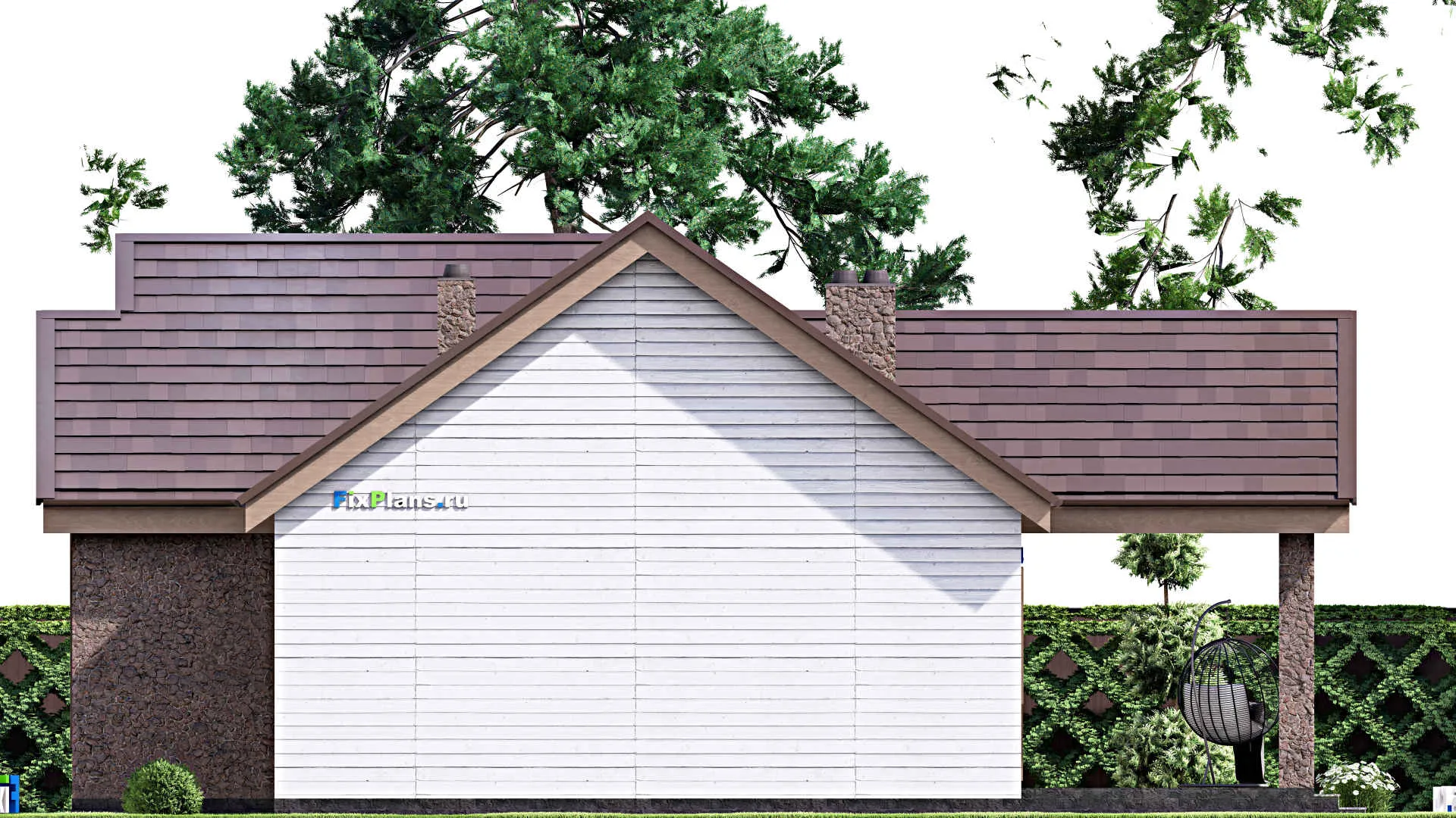 F-16712 - Проект одноэтажного дома 15 на 15, площадью 130 м² с террасой и 2 спальнями