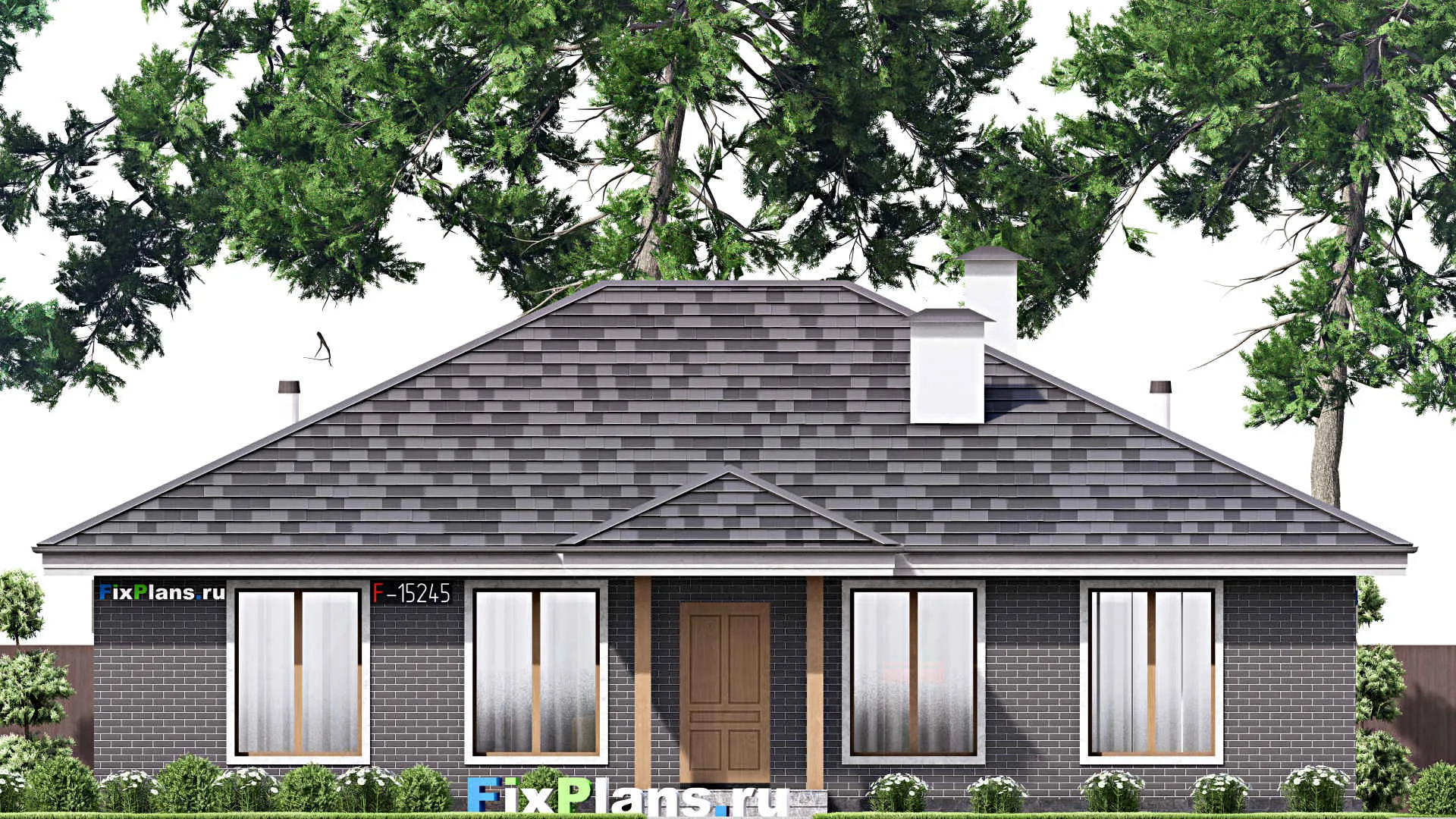 F-15245 - Проект одноэтажного дома 16 на 16, площадью 170 м² с террасой и 4 спальнями