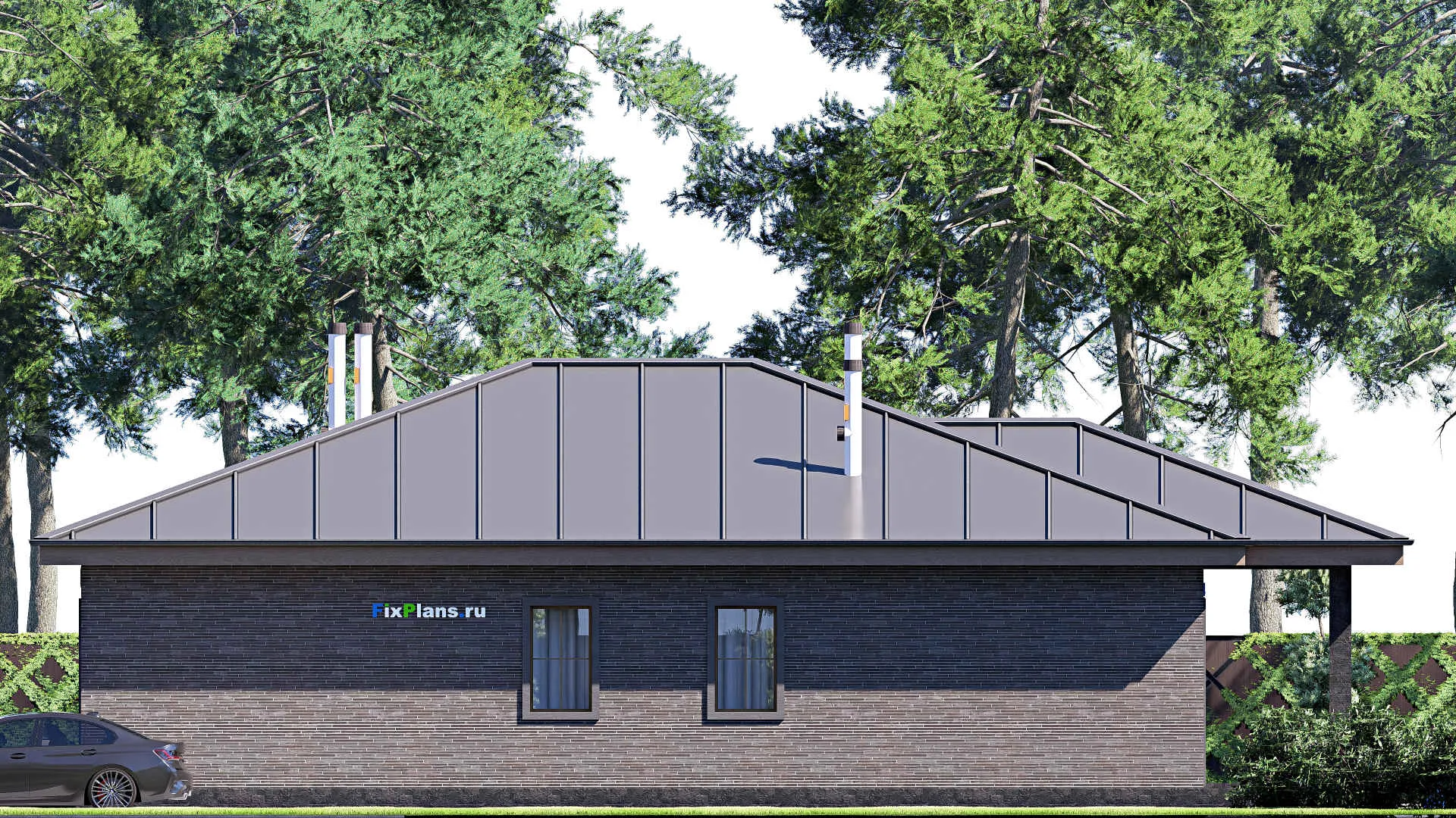 F-18152 - Проект одноэтажного дома 13 на 18, площадью 160 м² с террасой и 3 спальнями