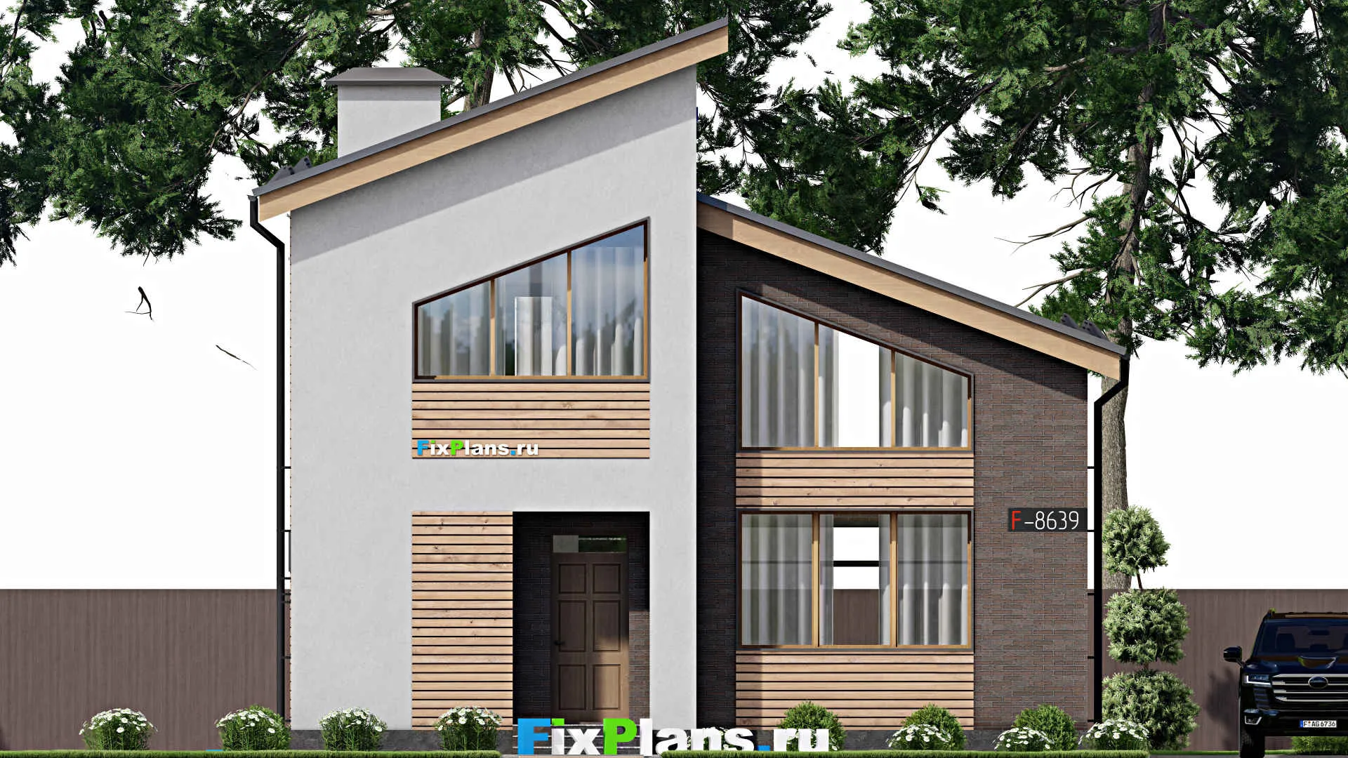 F-8639 - Проект дома с мансардой 11 на 13, площадью 130 м² с террасой, вторым светом и 3 спальнями