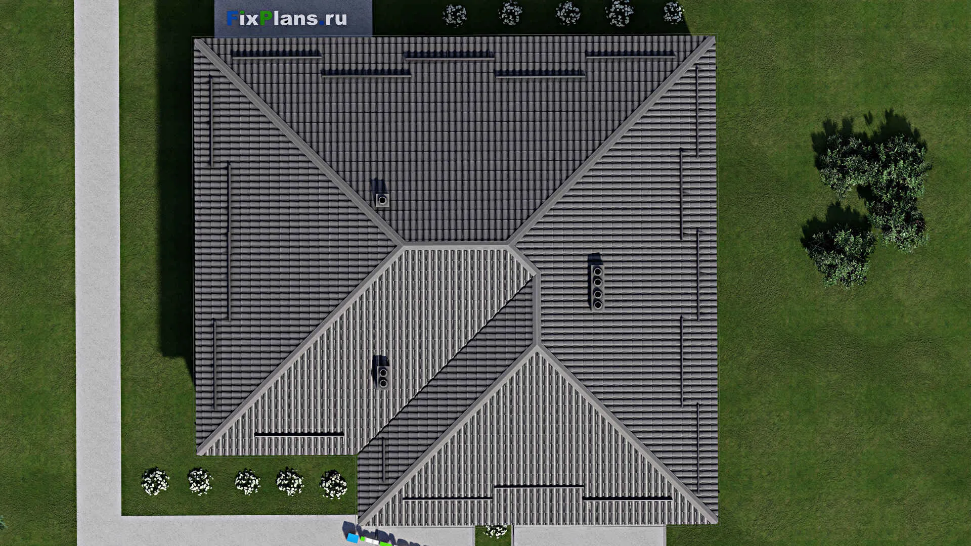 F-3464 - Проект одноэтажного дома 16 на 17, площадью 190 м² с террасой и 3 спальнями