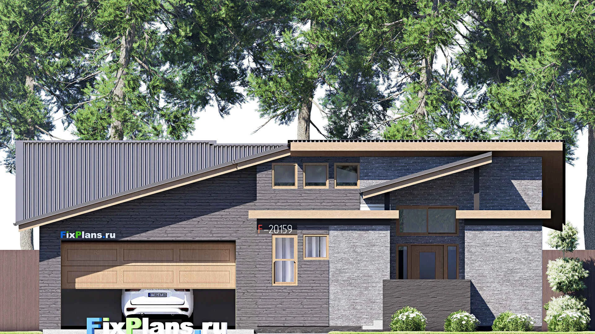 F-20159 - Проект одноэтажного дома 15 на 22, площадью 200 м² с террасой, баней, гаражом на 2 машины и 3 спальнями