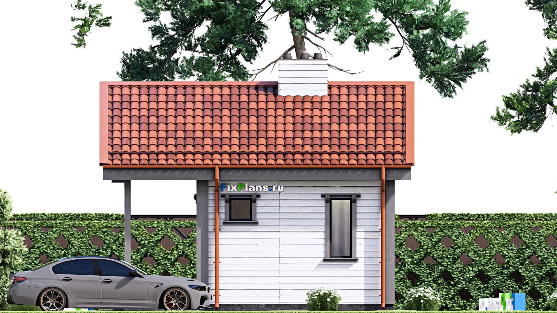 F-15524 - Проект бани 6 на 7, площадью 30 м² с комнатой отдыха и терассой