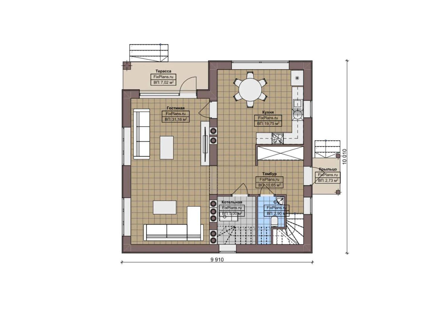 F-7631 - Планы дома с мансардой 10 на 11, площадью 160 м² с террасой, балконом и 3 спальнями