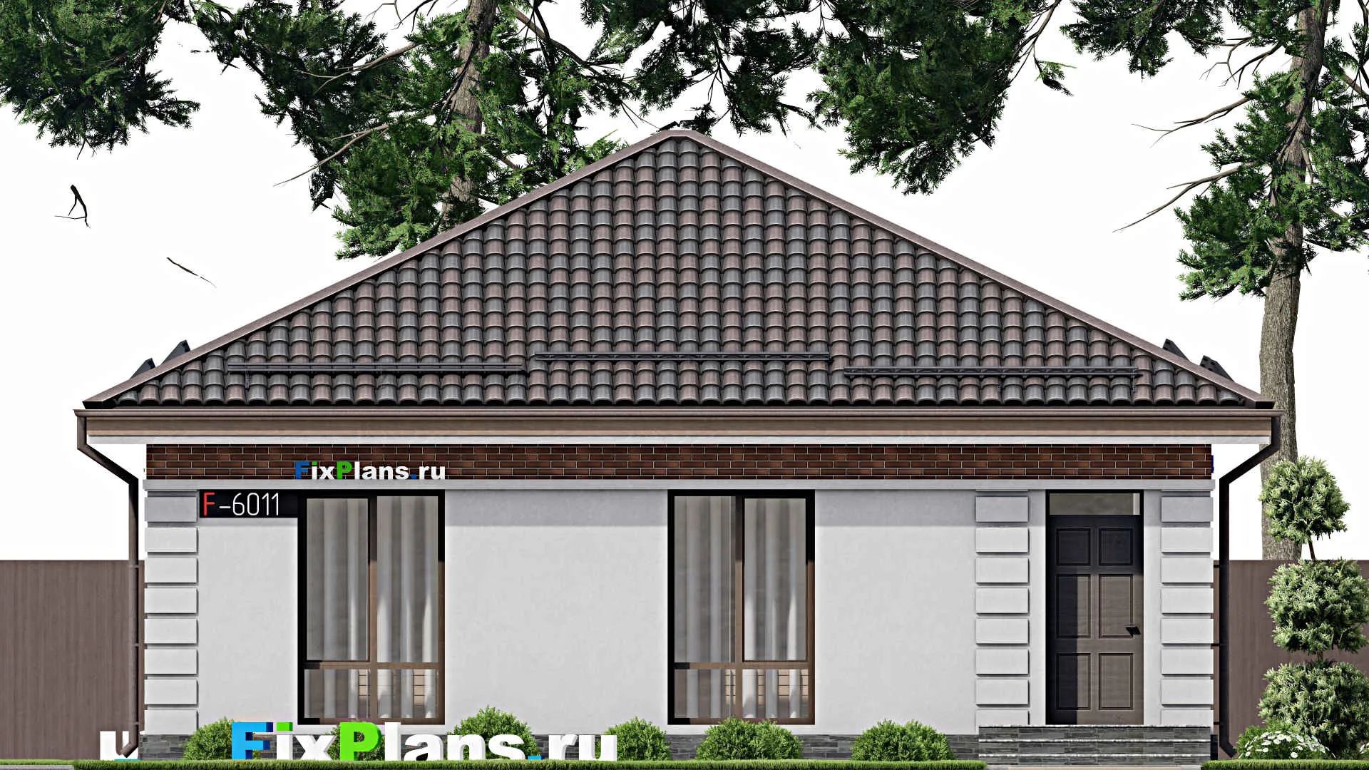 F-6011 - Проект одноэтажного дома 11 на 11, площадью 90 м² с 3 спальнями