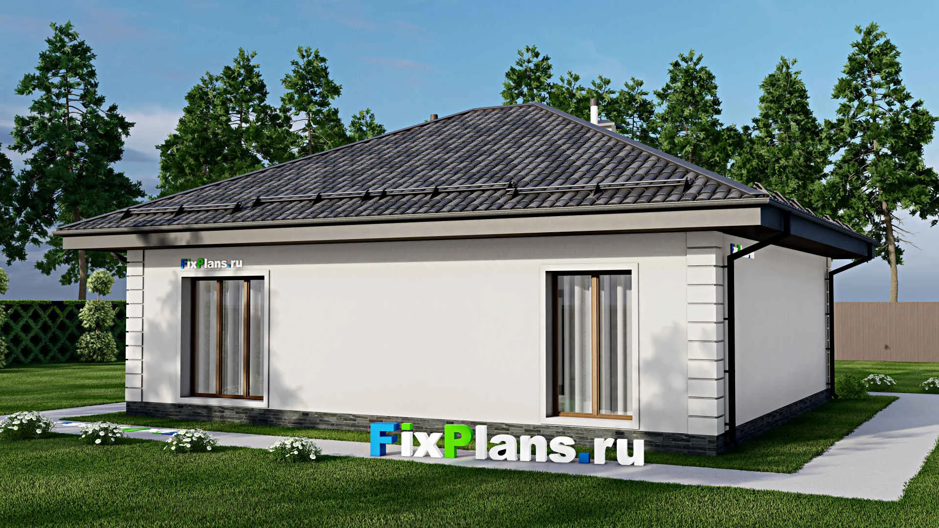 F-8756 - Проект одноэтажного дома 12 на 12, площадью 100 м² с 2 спальнями