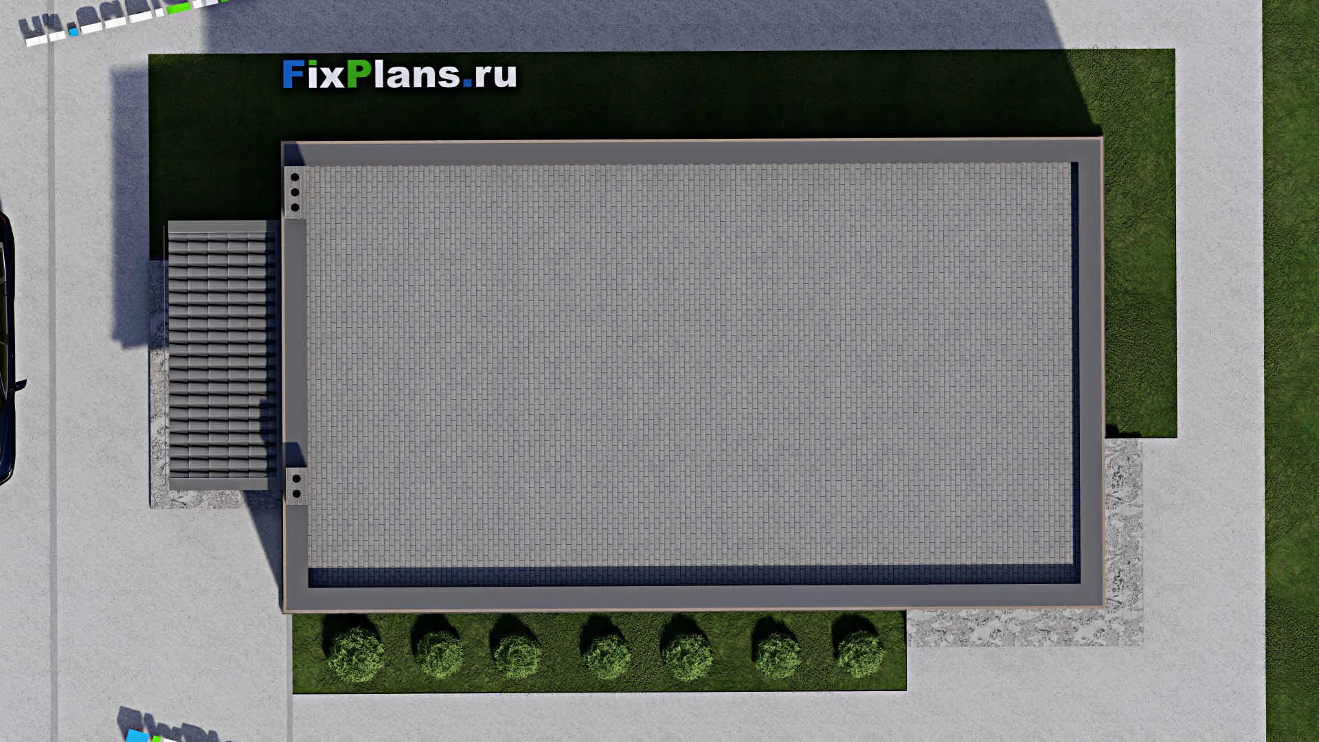 F-7973 - Проект одноэтажного дома 9 на 16, площадью 100 м² с террасой и 3 спальнями