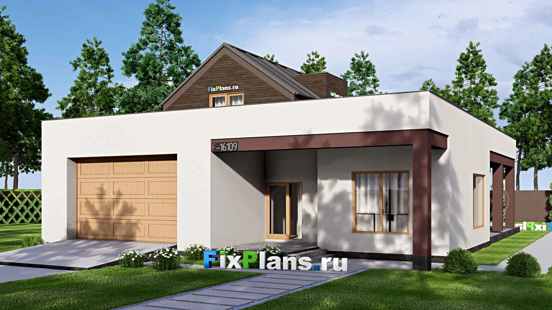 F-16109 - Проект дома с мансардой 15 на 20, площадью 420 м² с террасой, балконом, гаражом на 2 машины и 3 спальнями