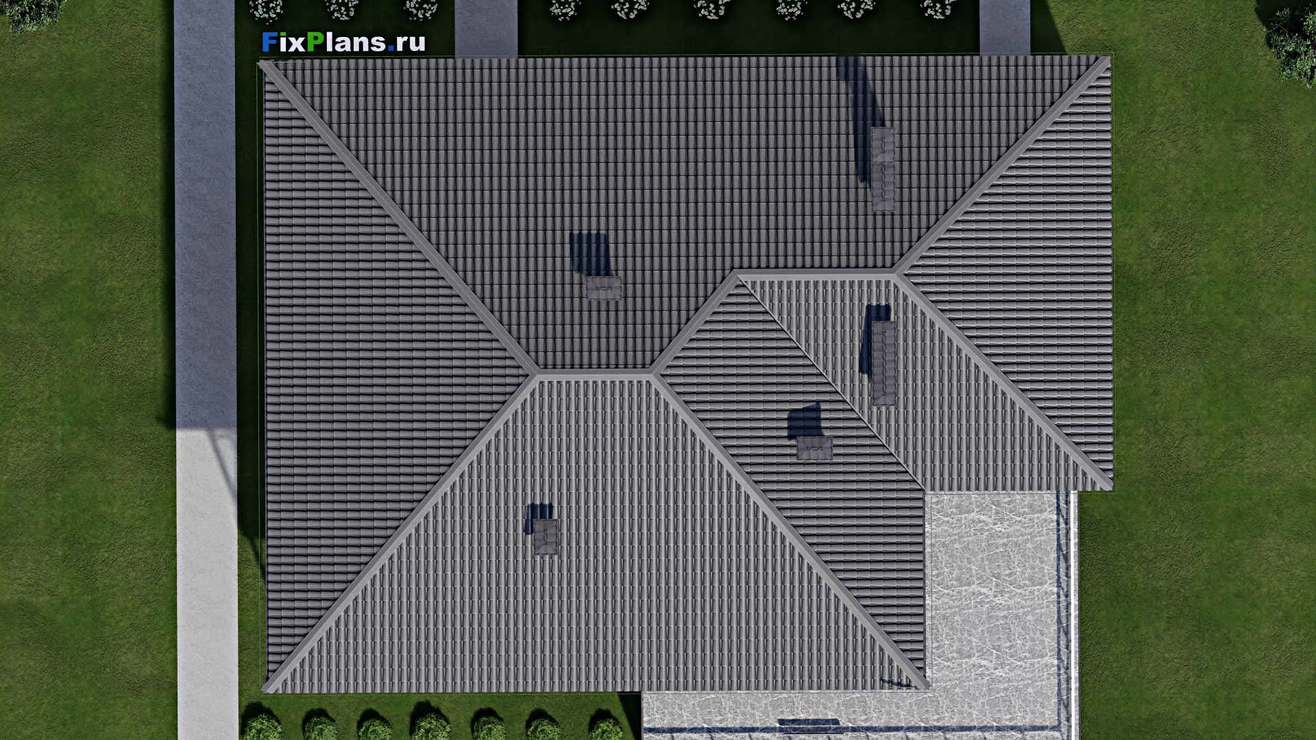 F-5210 - Проект двухэтажного дома 15 на 20, площадью 460 м² с балконом, гаражом на 1 машину, спортзалом и 1 спальнями