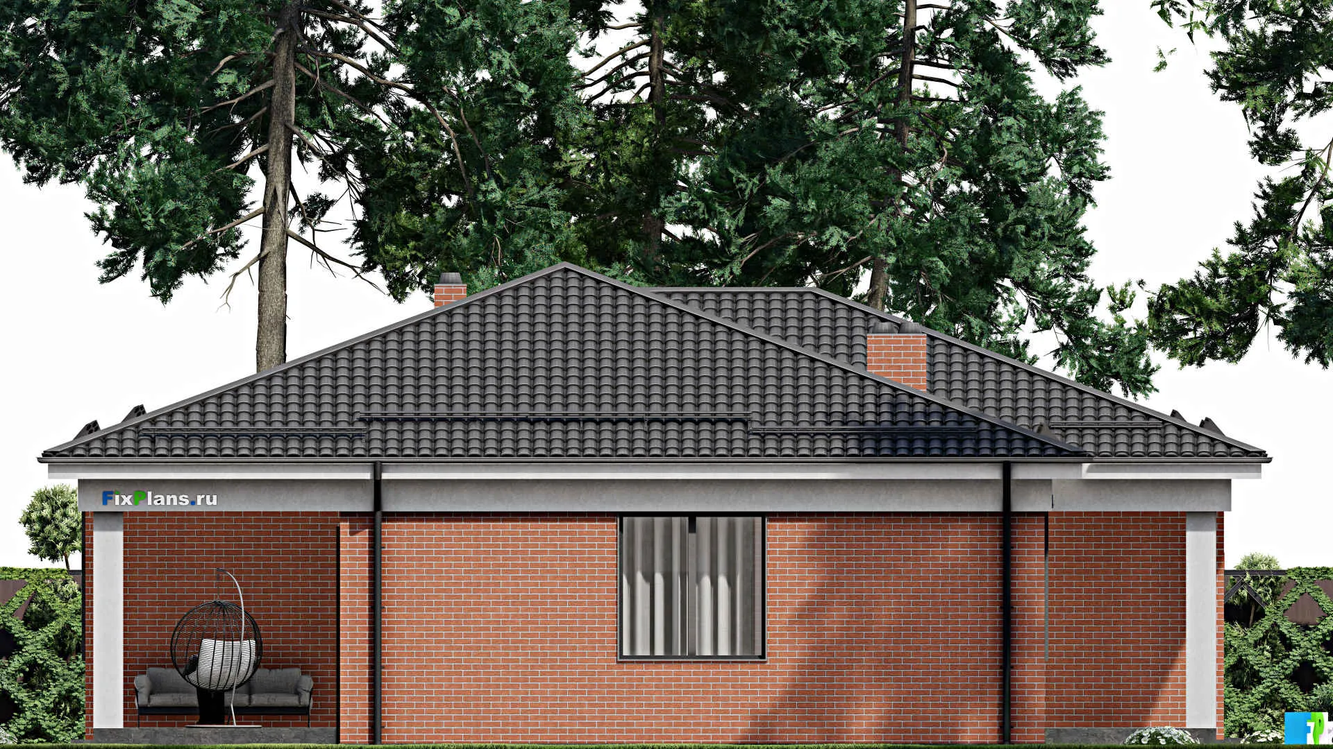 F-3464 - Проект одноэтажного дома 16 на 17, площадью 190 м² с террасой и 3 спальнями