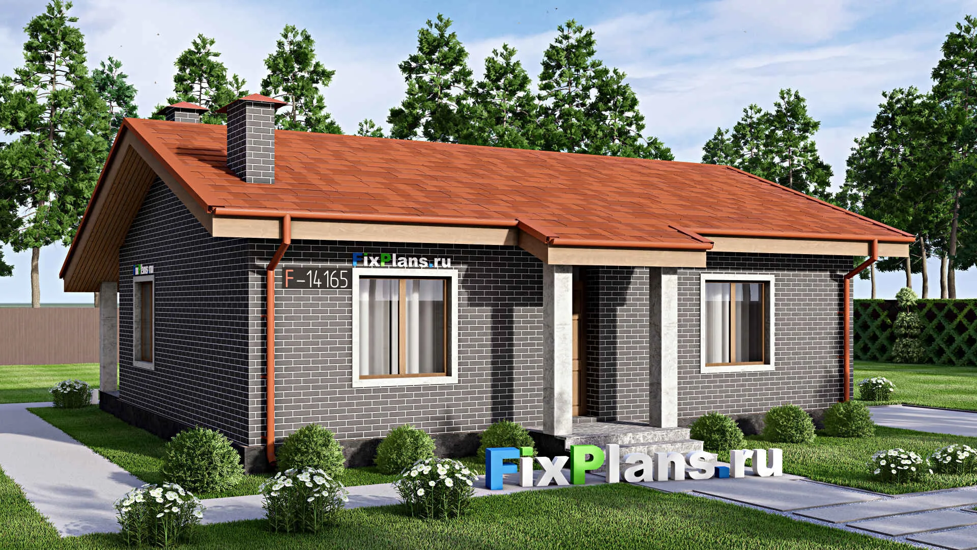 F-14165 - Проект одноэтажного дома 12 на 12, площадью 100 м² с террасой и 2 спальнями