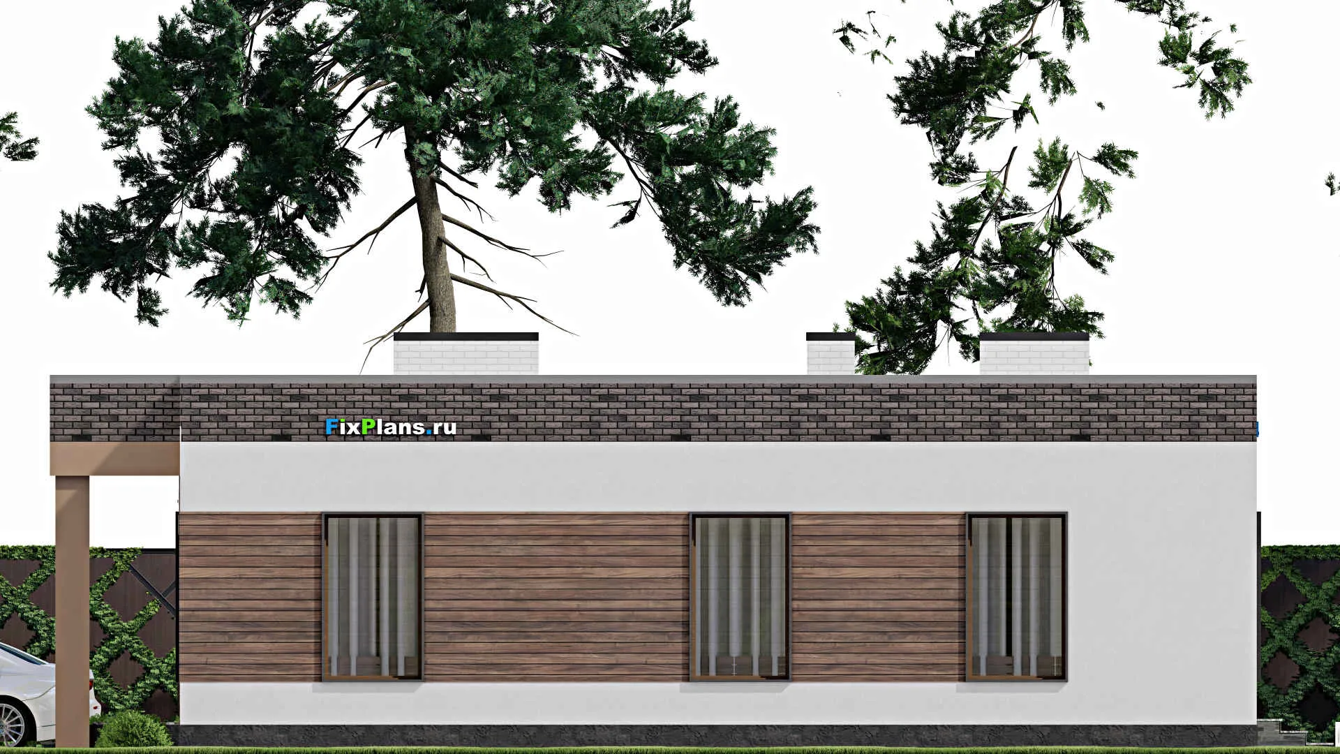 F-9008 - Проект одноэтажного дома 14 на 17, площадью 170 м² с баней, гаражом на 1 машину и 2 спальнями